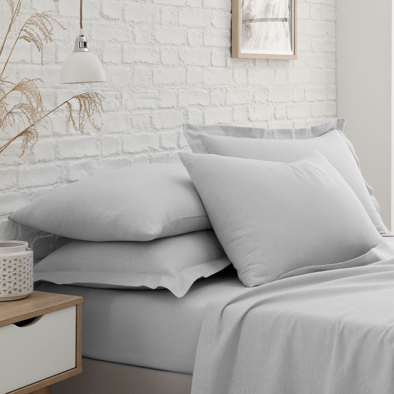 Housewife Pillowcase Pair Brushed Cotton - Grey