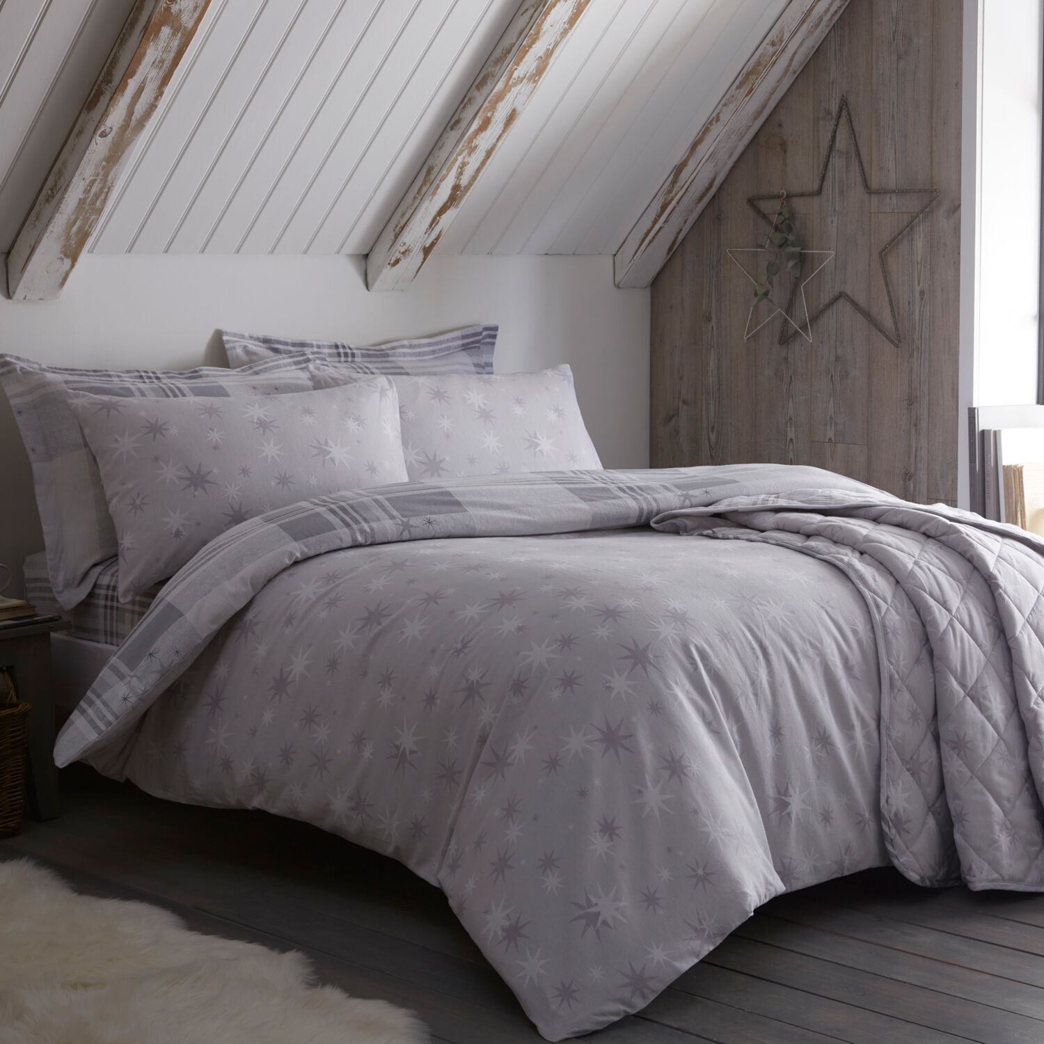 DOUBLE DUVET COVER Brushed Cotton Starry Check