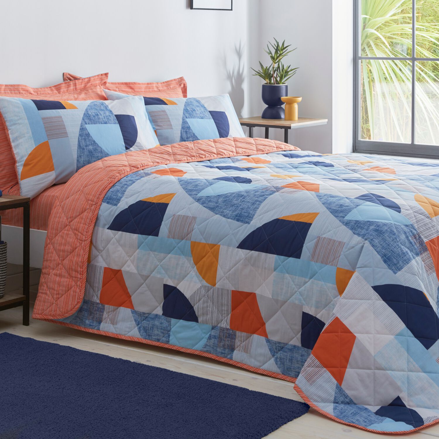 Nicole Day Eli Bedspread 200 x 220cm - Blue/Orange