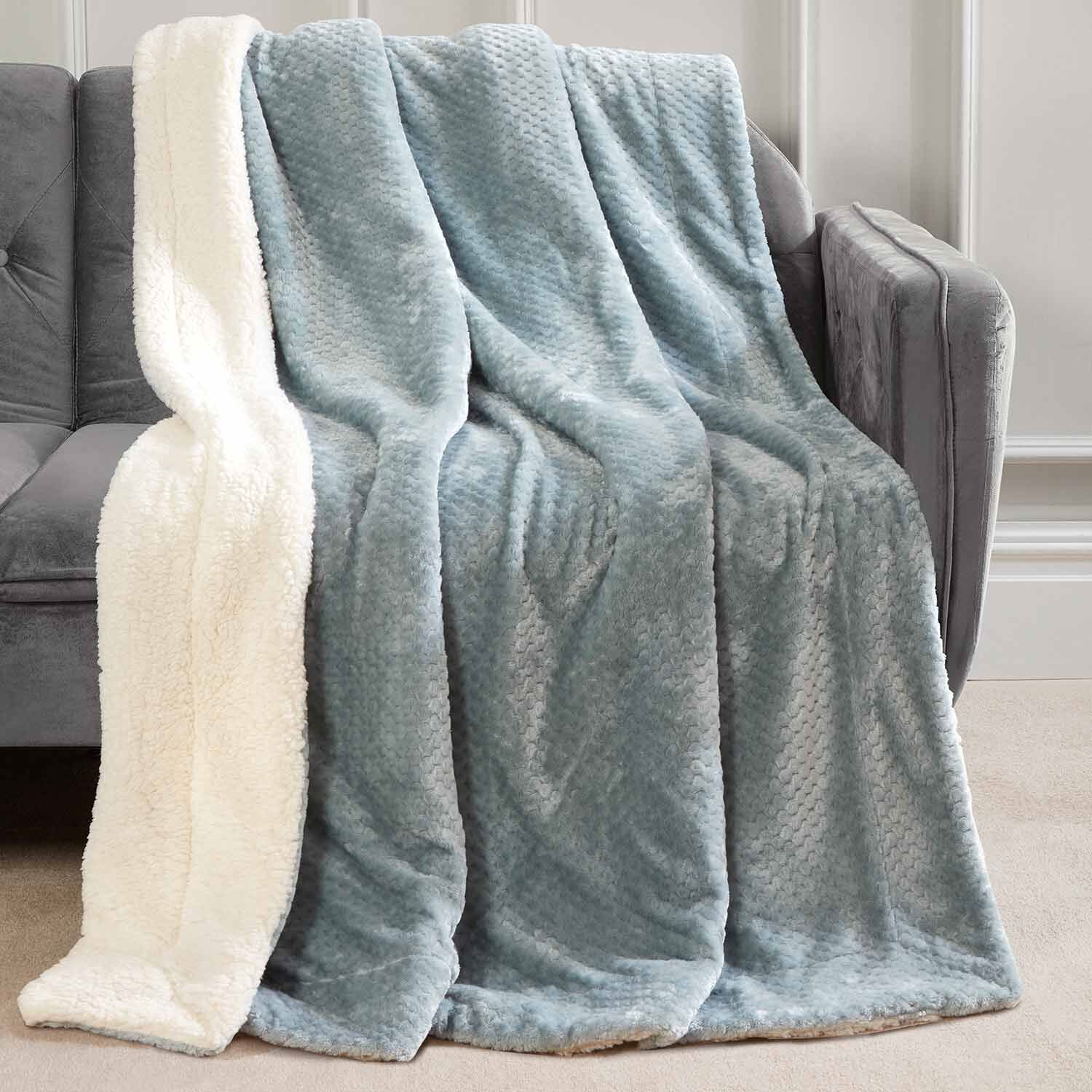 Nicole Day Waffle Sherpa Throw 130x170cm -Duck Egg