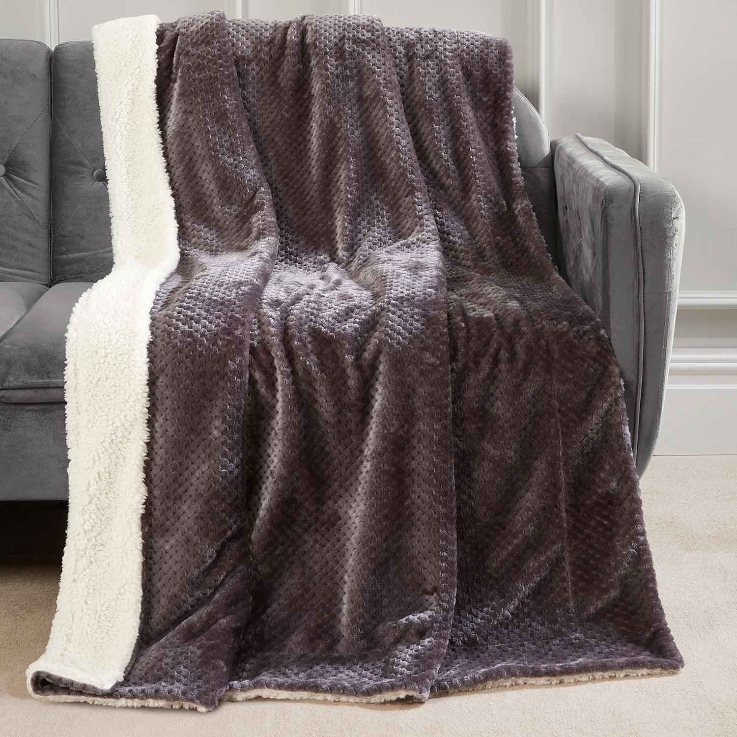 Nicole Day Waffle Sherpa Throw 130x170cm - Grey