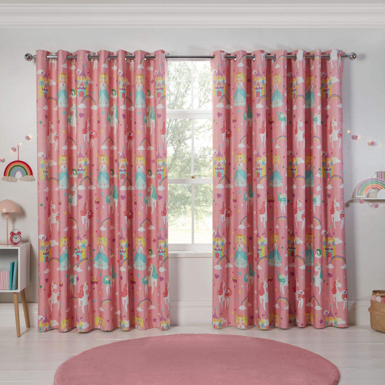 RAINBOW KINGDOM BLACKOUT PINK 66x54 Curtain
