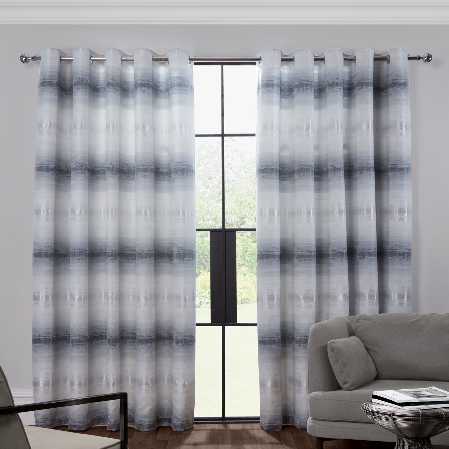 OMBRE BANDS SILVER 66x72 Curtain