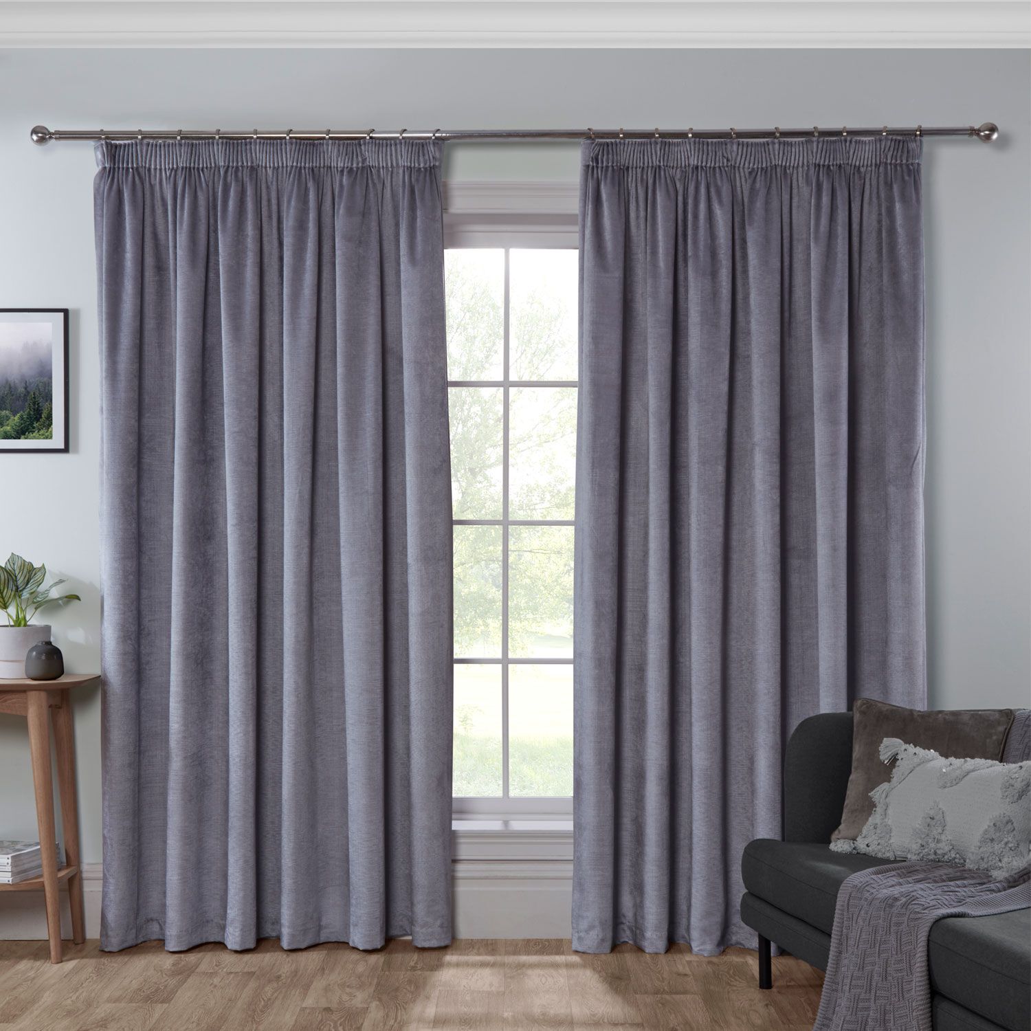 PENCIL PLEAT EMBOSSED SILVER 90x90 Curtain