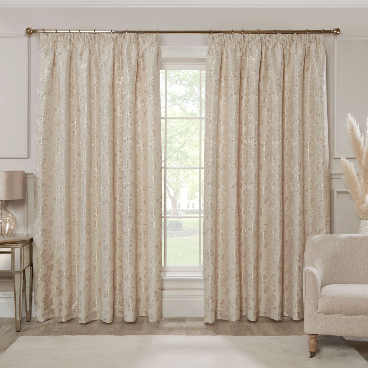 PENCIL PLEAT FLORAL JACQUARD SAND 66x 90 Curtain