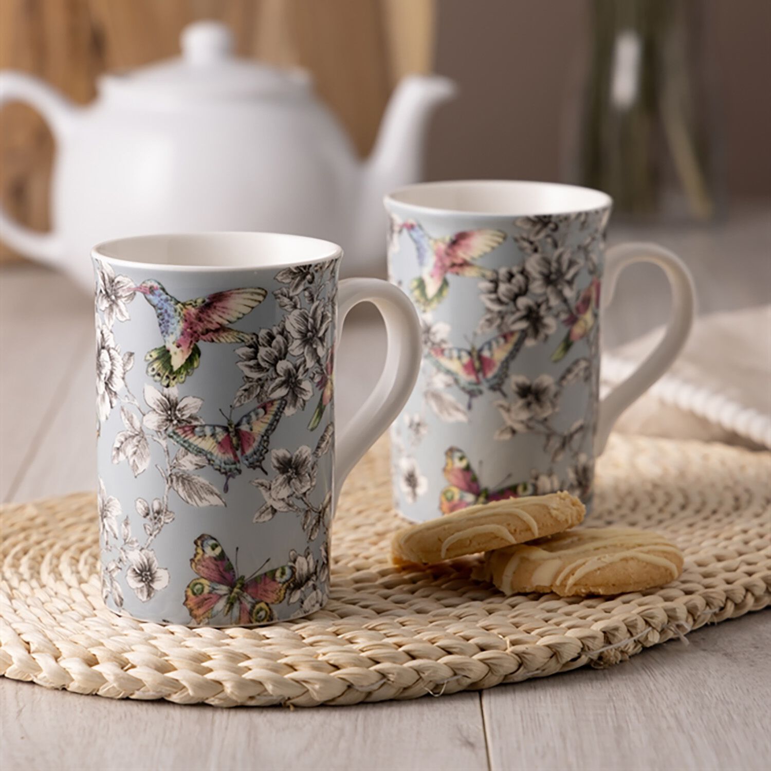 Price & Kensington Hummingbird Floral Duck Egg Mug