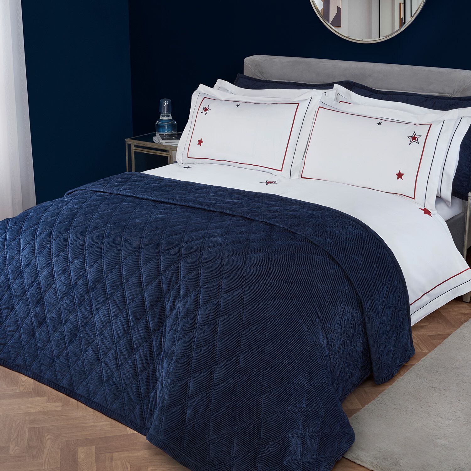 Quilted Hotel Cord Bedspread 220x230cm - Navy