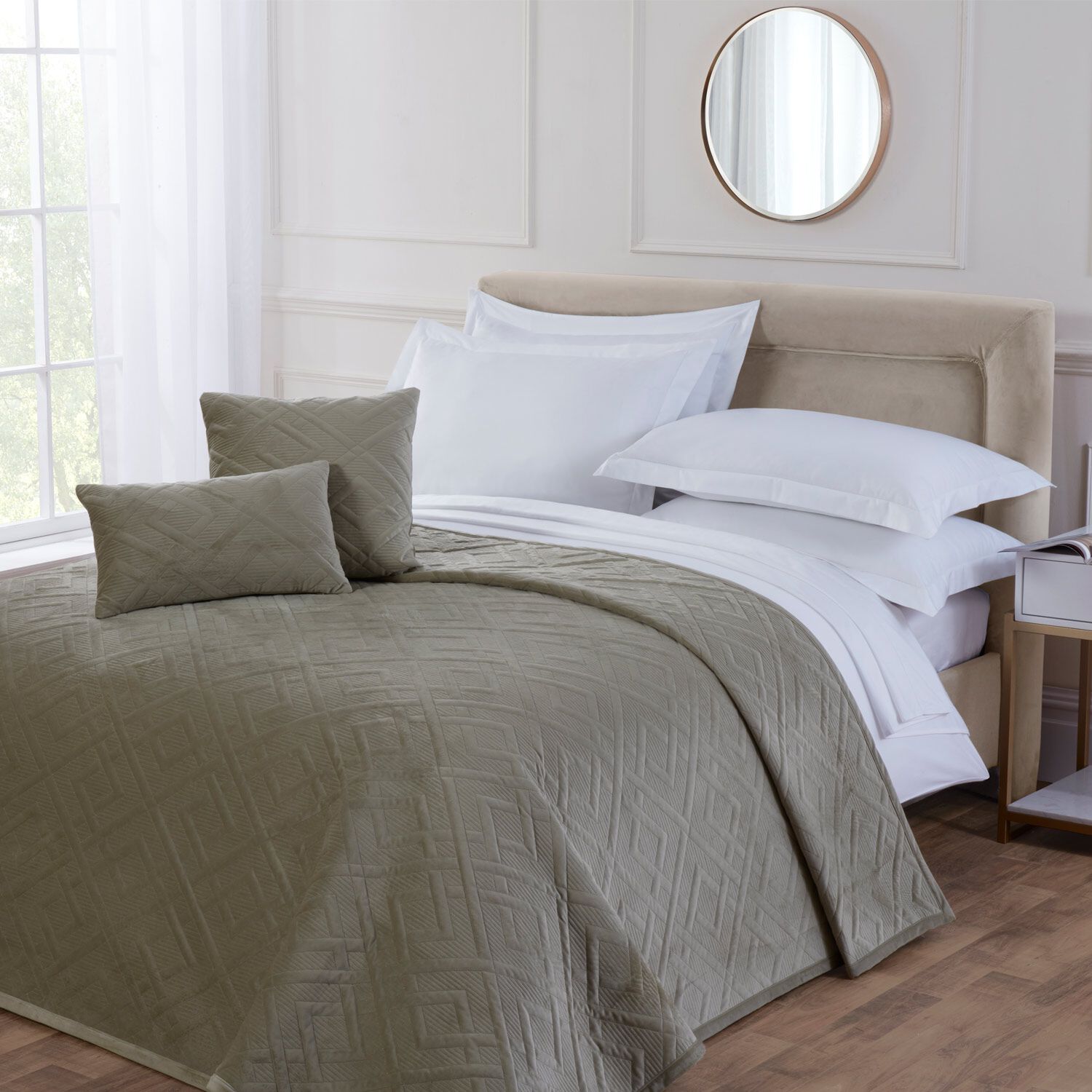 Quilted Hotel Velvet Bedspread - Sage