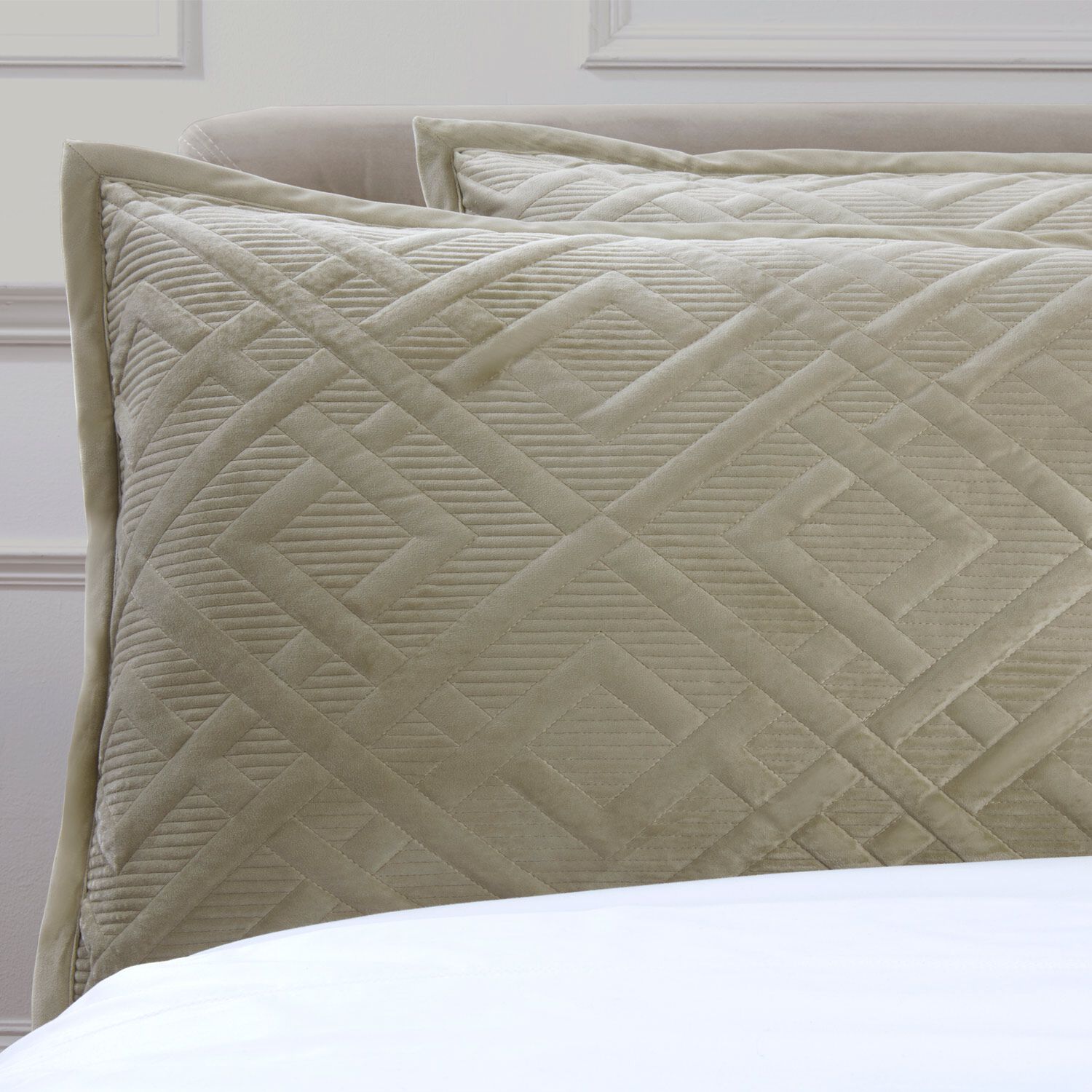 Quilted Hotel Velvet Pillowshams - Sage
