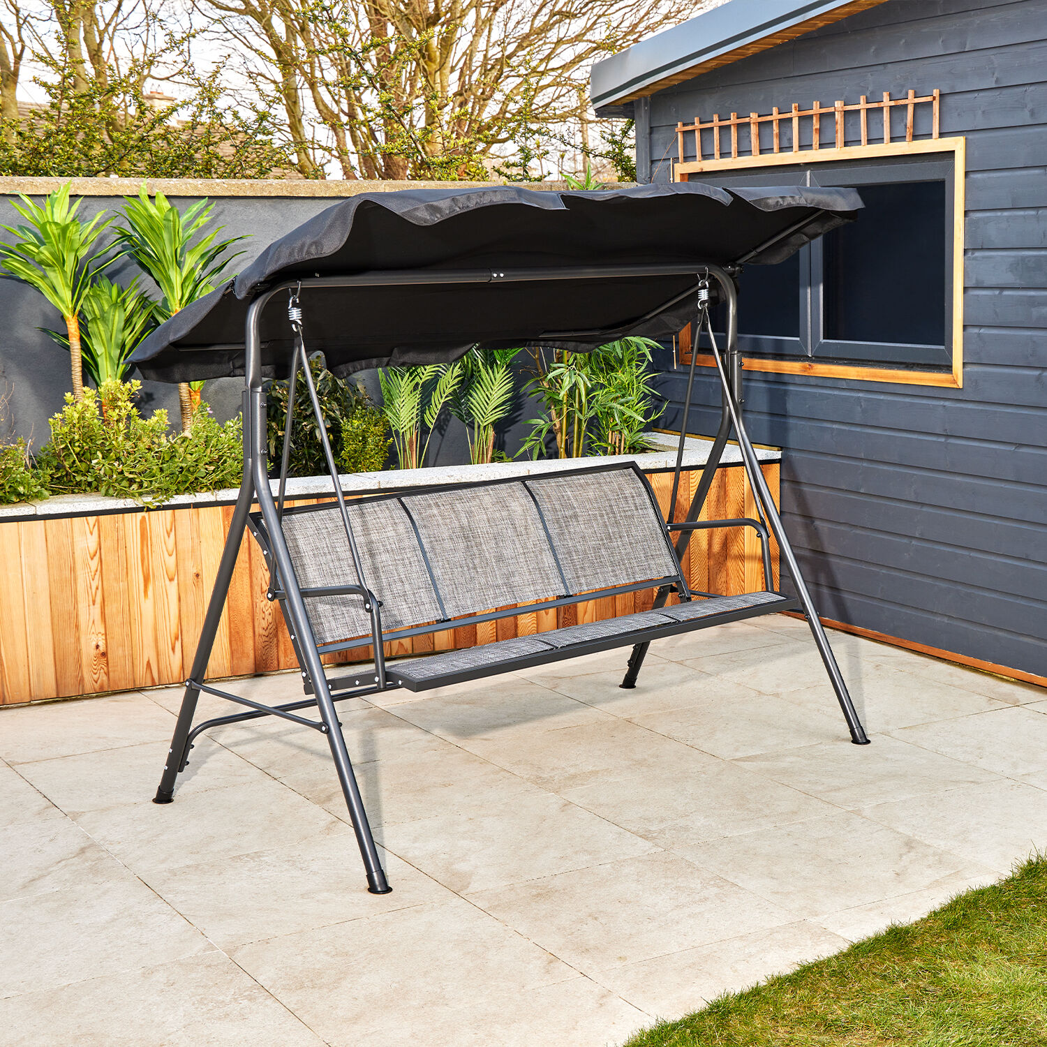 Relaxing 3 Seater Swing Chair With Shade Covering