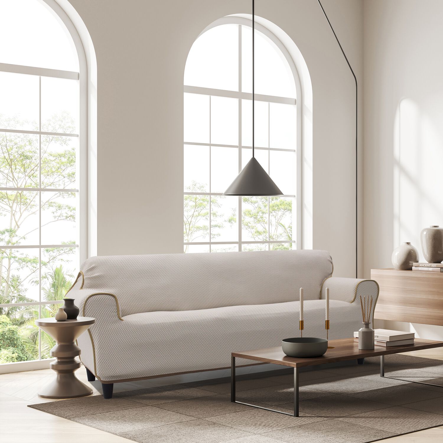 Reversible Easystretch Beige 2 Seater Sofa Cover