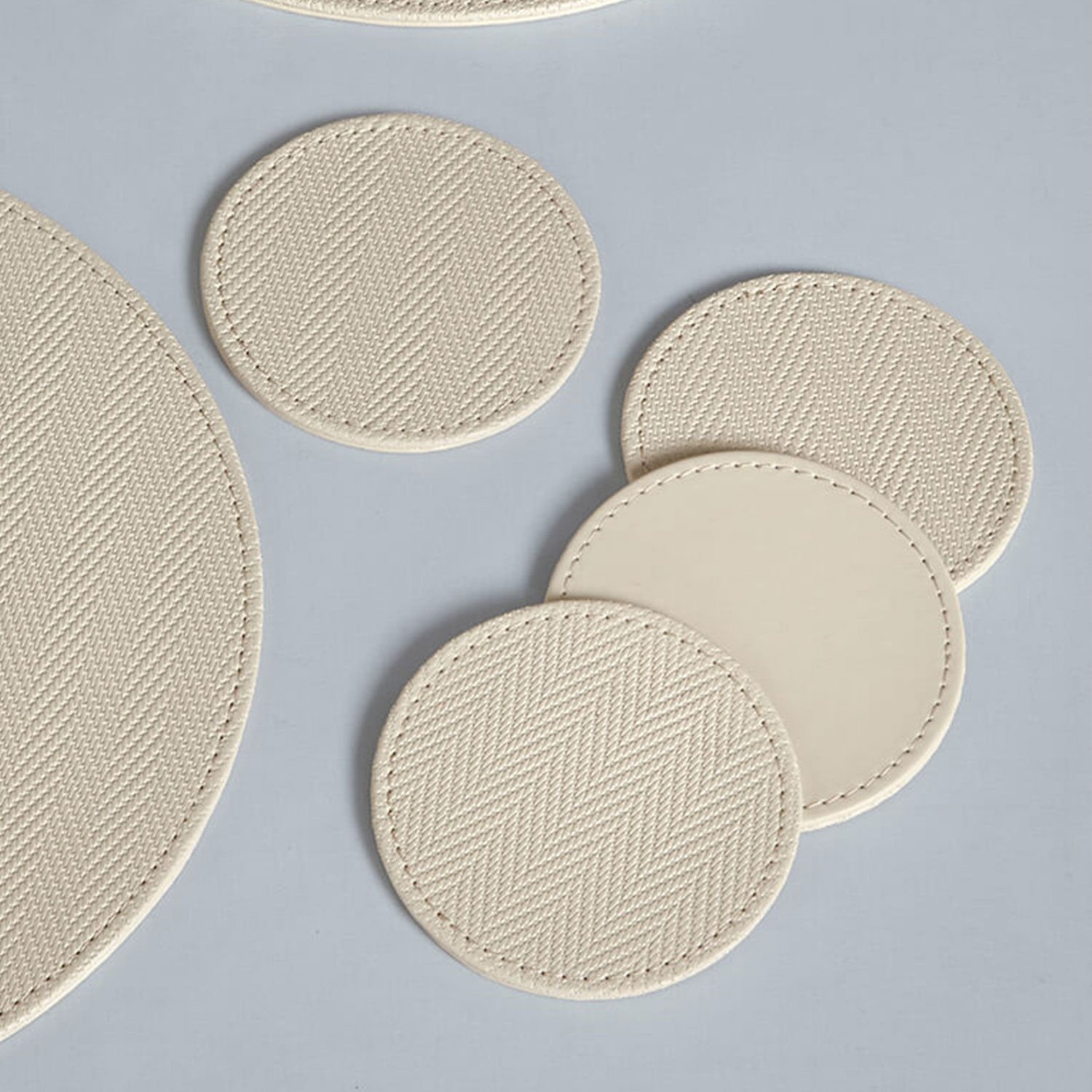 Reversible Round Herringbone Coasters - Cream