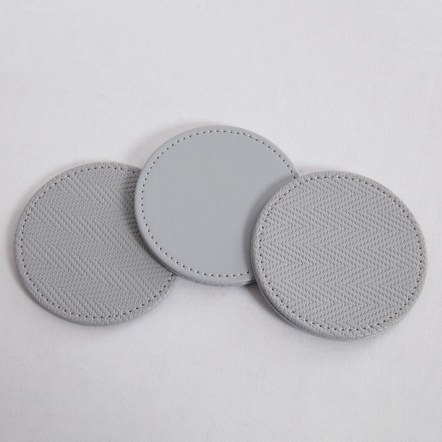 Reversible Round Herringbone Coasters Grey 4 Pk