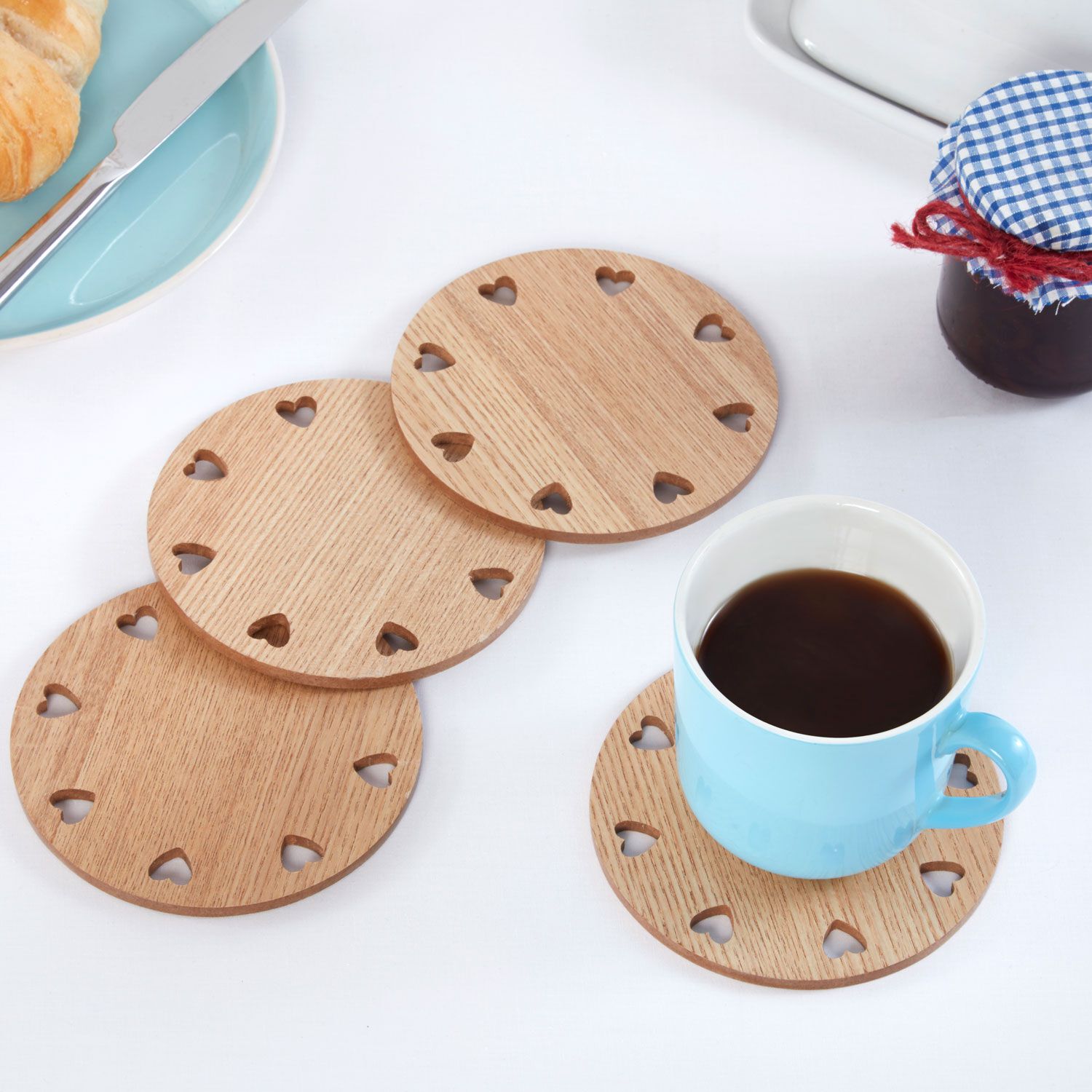 Round Wooden Hearts Coasters 4 Pack