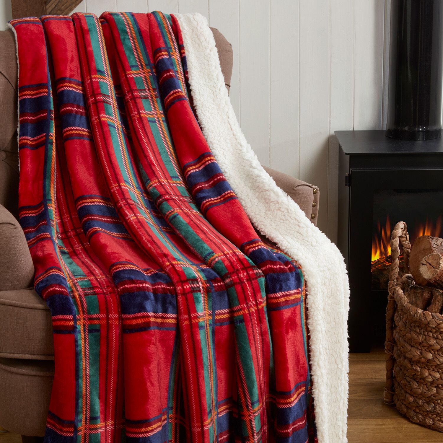 Ruane Mink Sherpa Plaid Throw 127 x 152cm