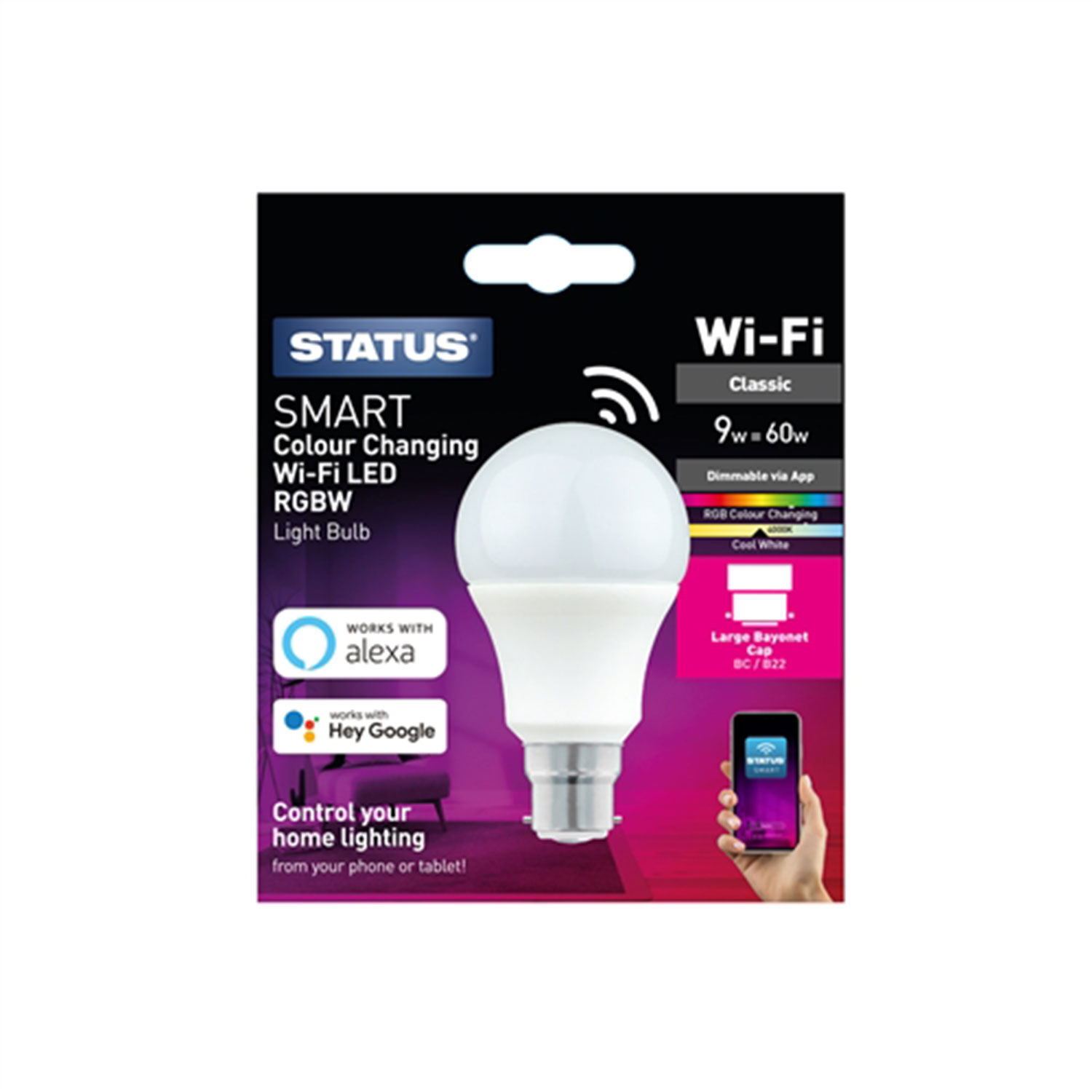 STATUS GLS BC Smart LED 9W Temp ColourChange Bulb