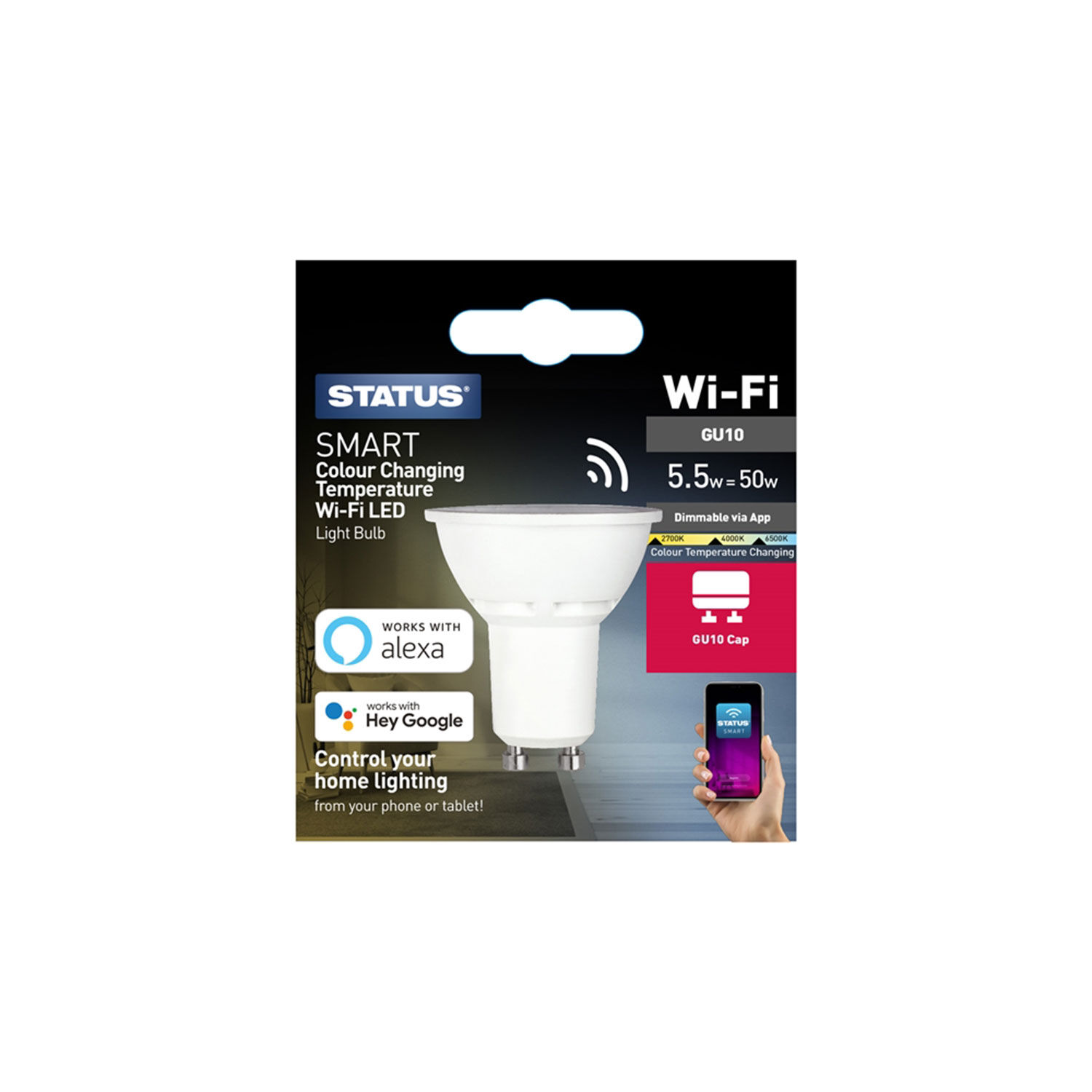 STATUS GU10 Smart LED 5.5w Temp Colour Change Bulb