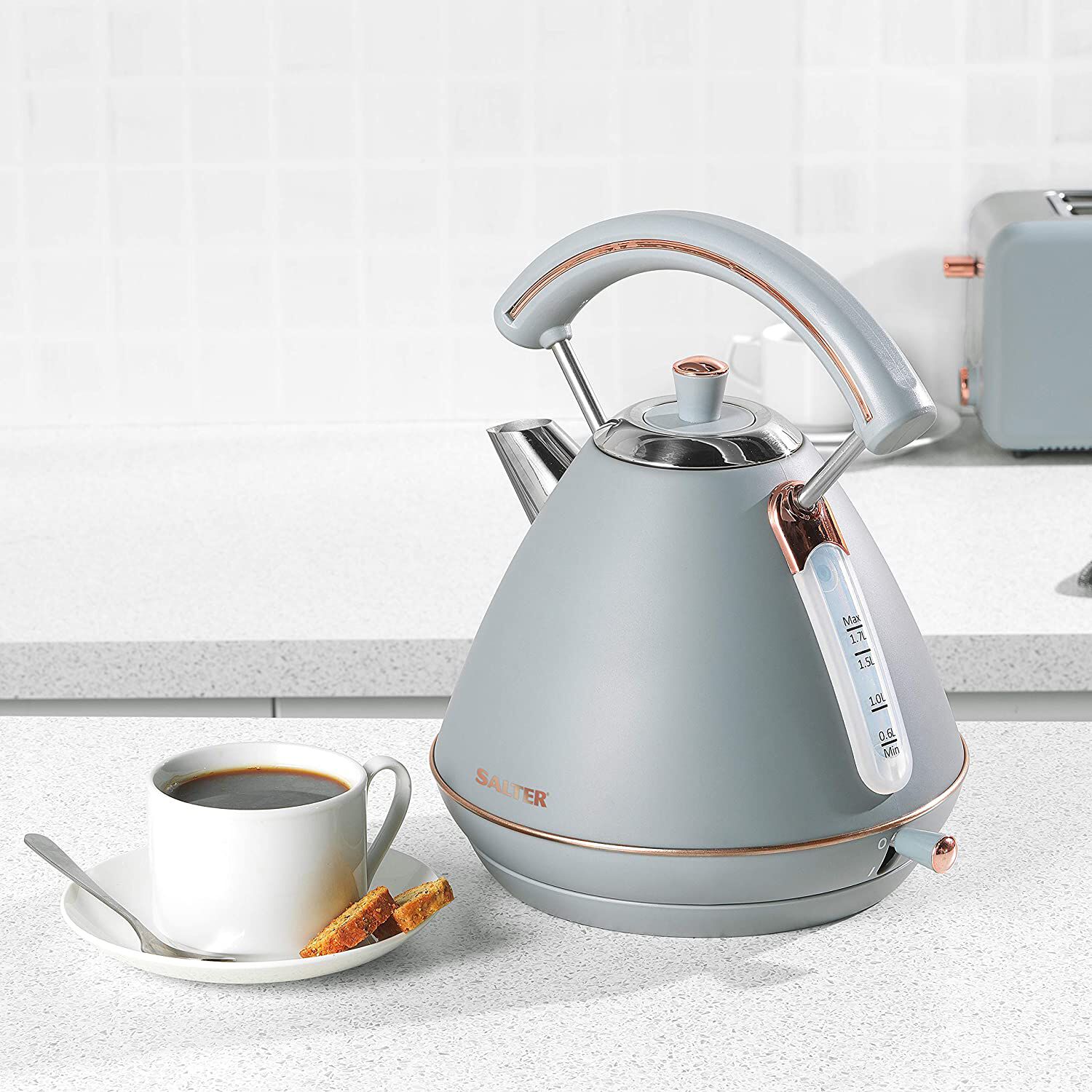 Salter Grey & Rose Gold Pyramid Kettle