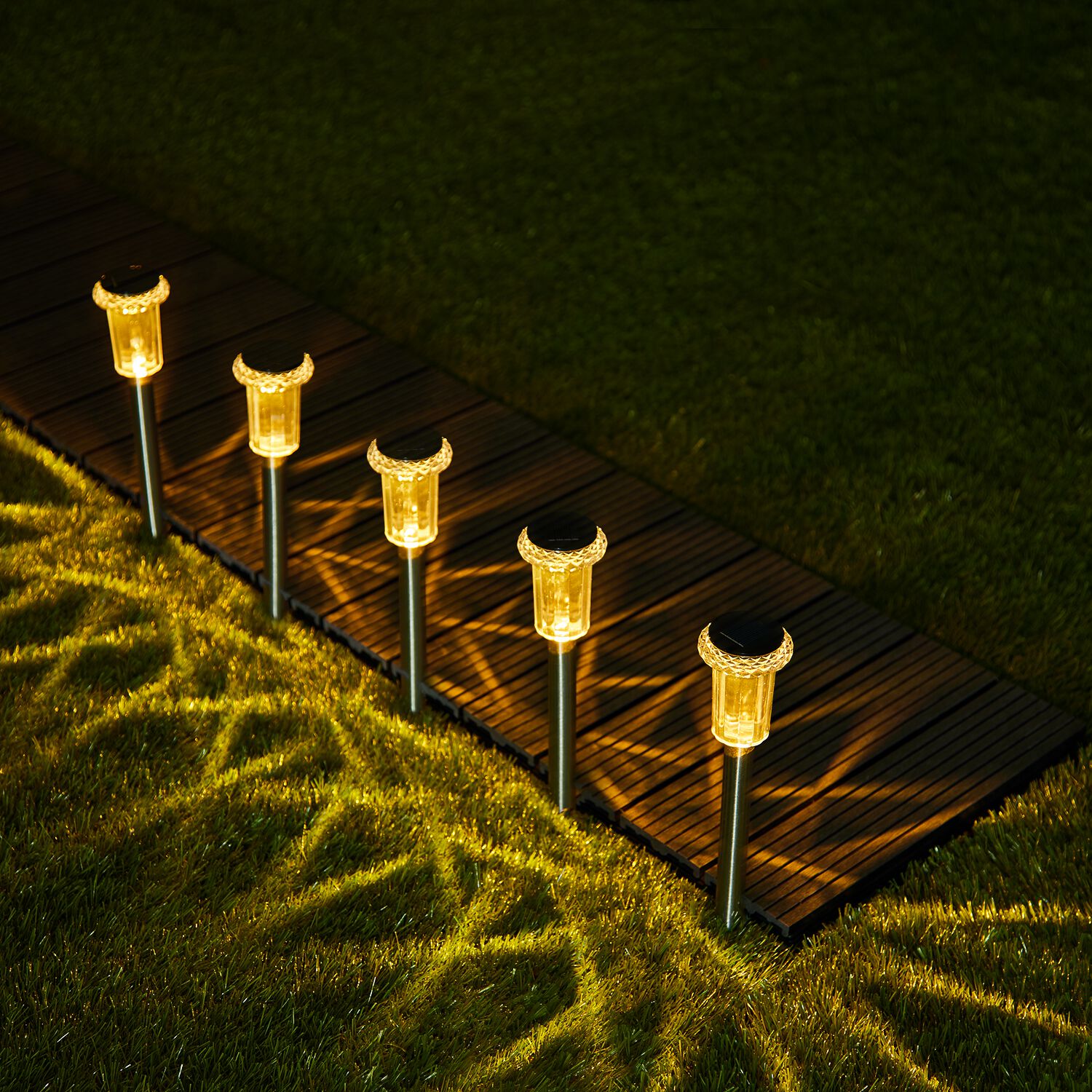 Set Of 5 Crystal Effect Solar Post Lights