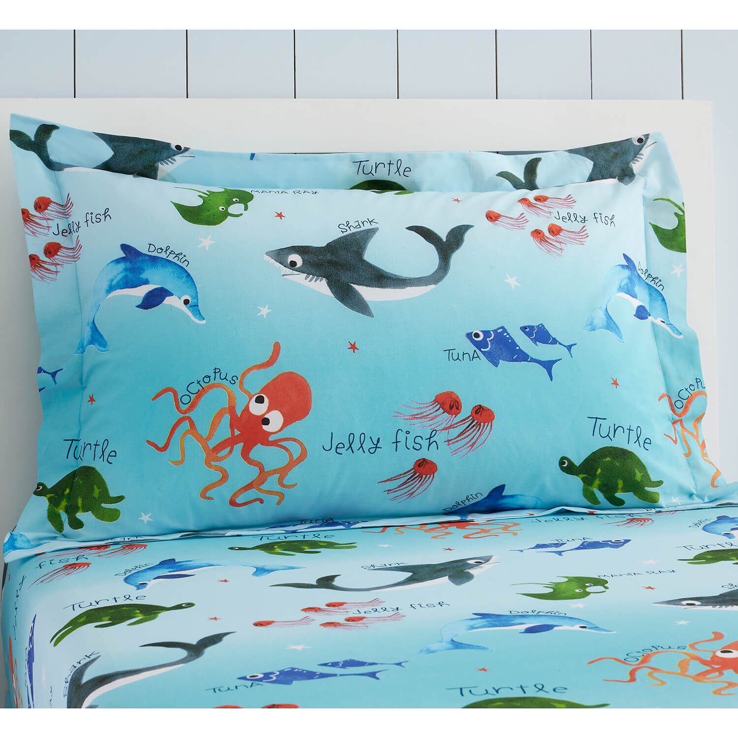 Shark Splash Oxford Pillowcase Pair - Blue