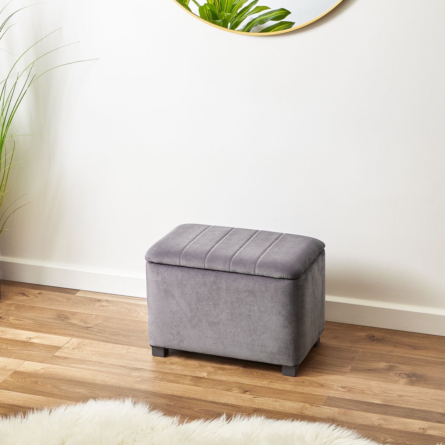 Small Grey Velvet Storage Ottoman