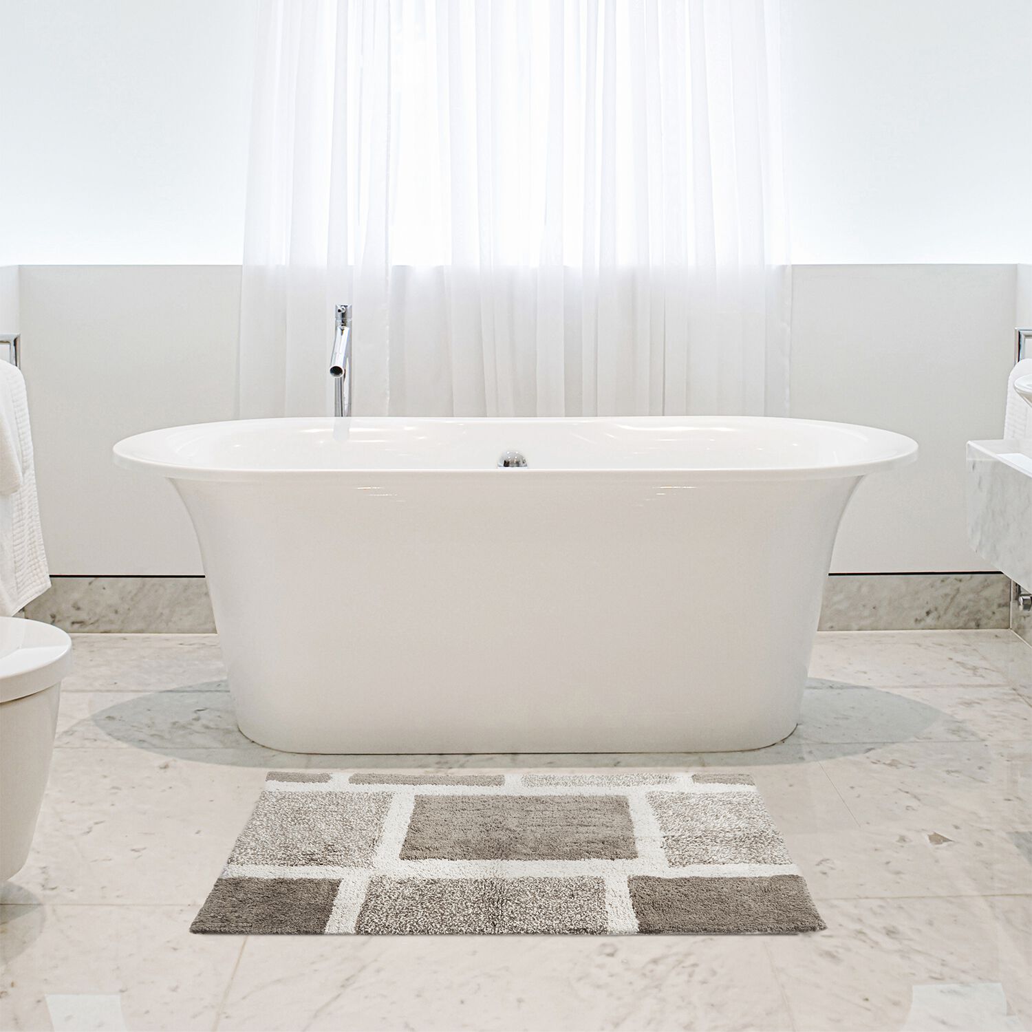 Squares Natural Bath Mat 50cm x 80cm