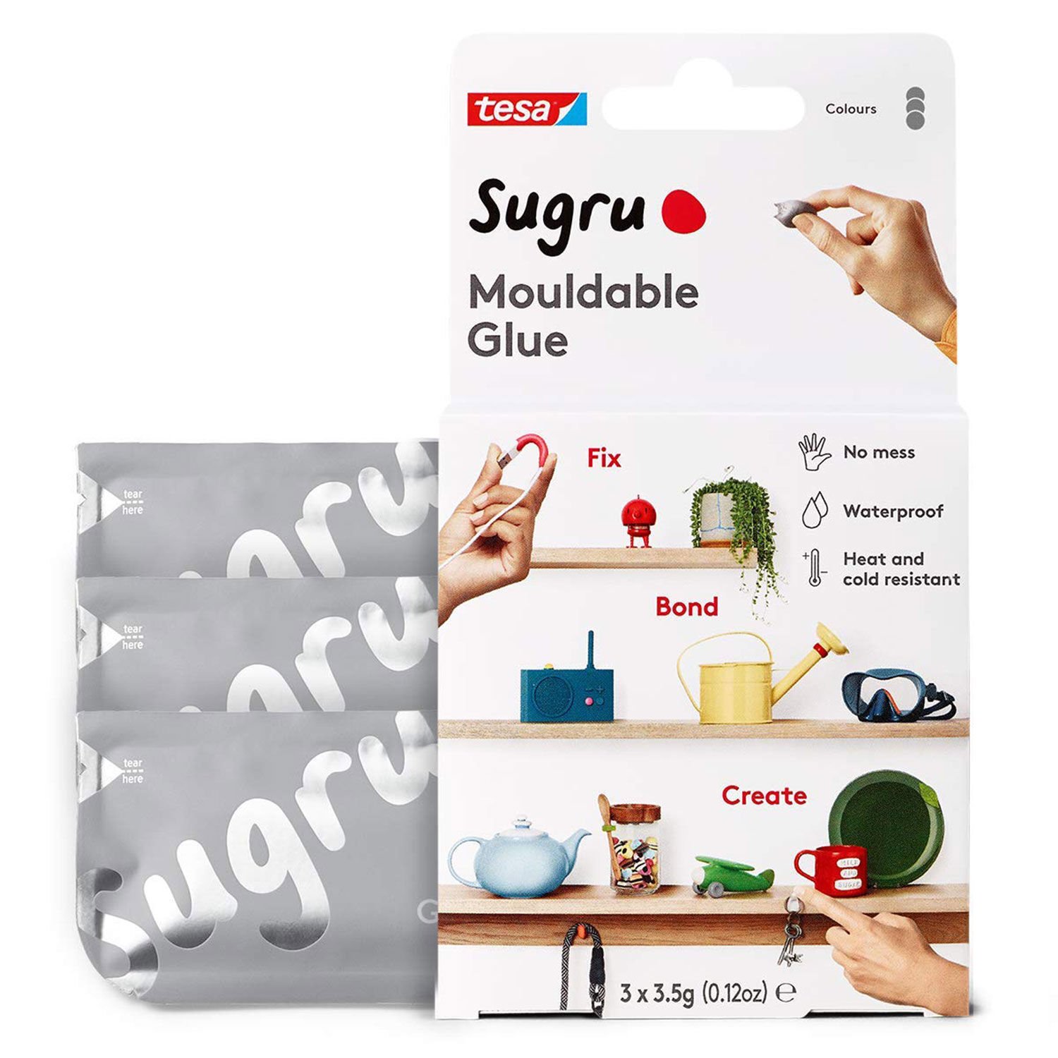 Sugru Grey 3 x 3.5g Single Use Packs