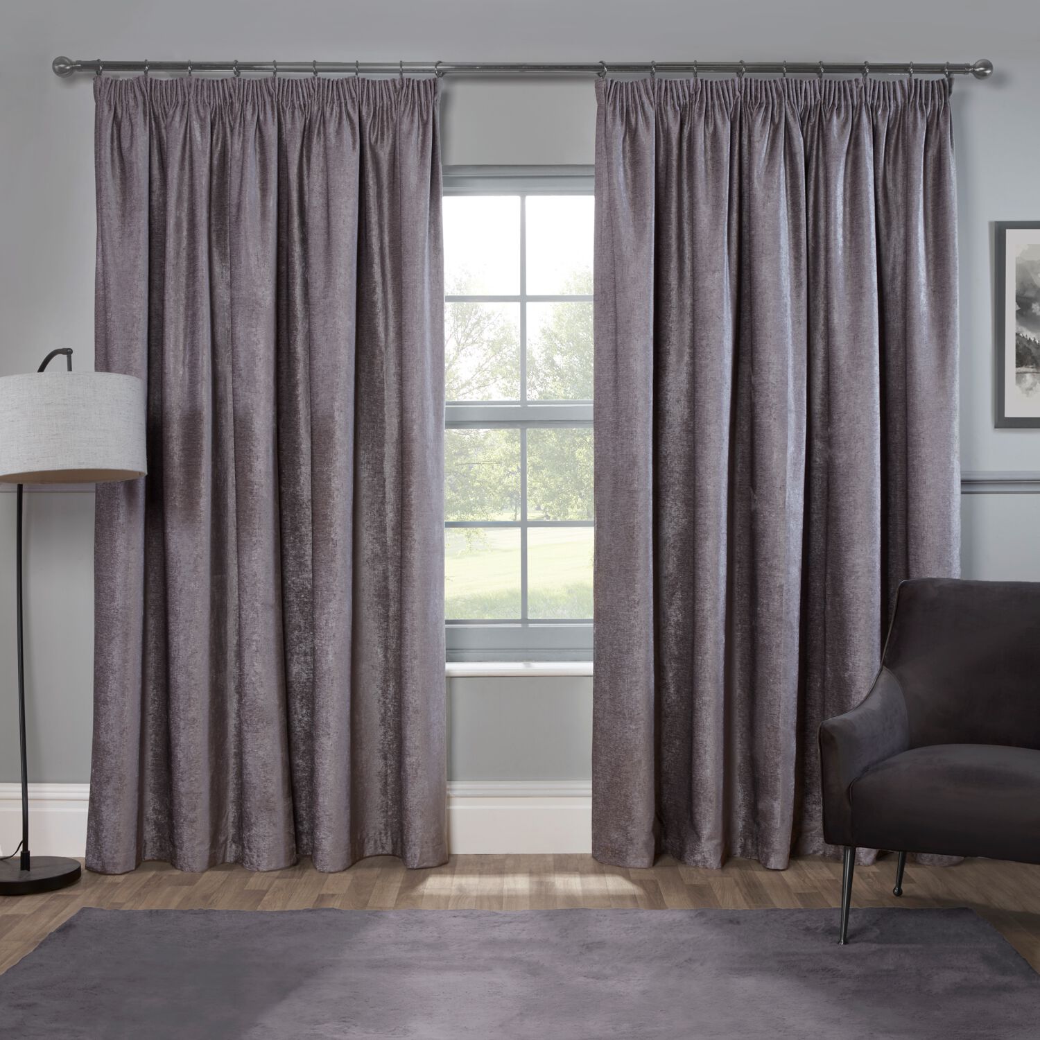 PENCIL PLEAT BLACKOUT & THERMAL TEXTURED SLATE 90x72 Curtain