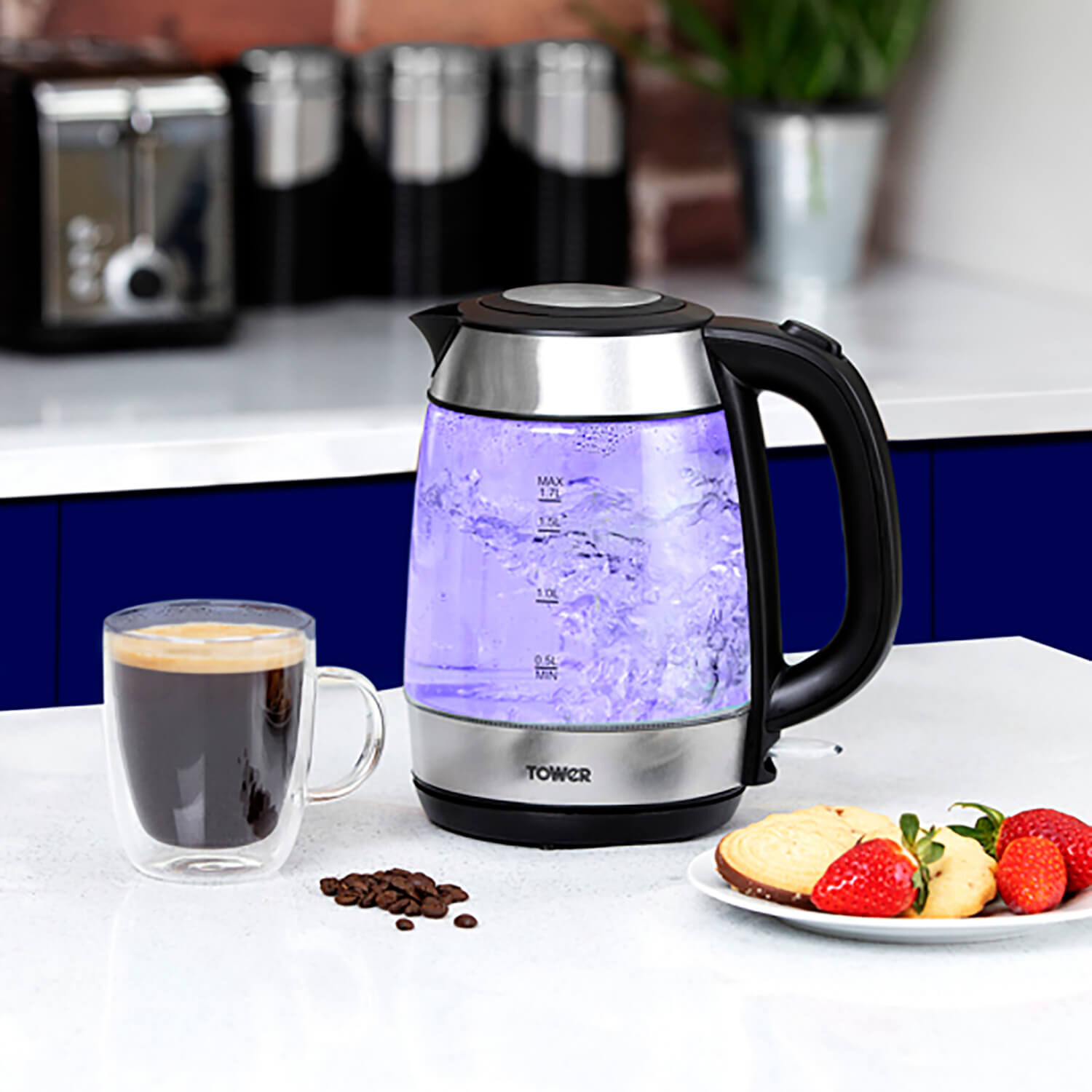 Tower Rapid Boil Glass Kettle 1.7L