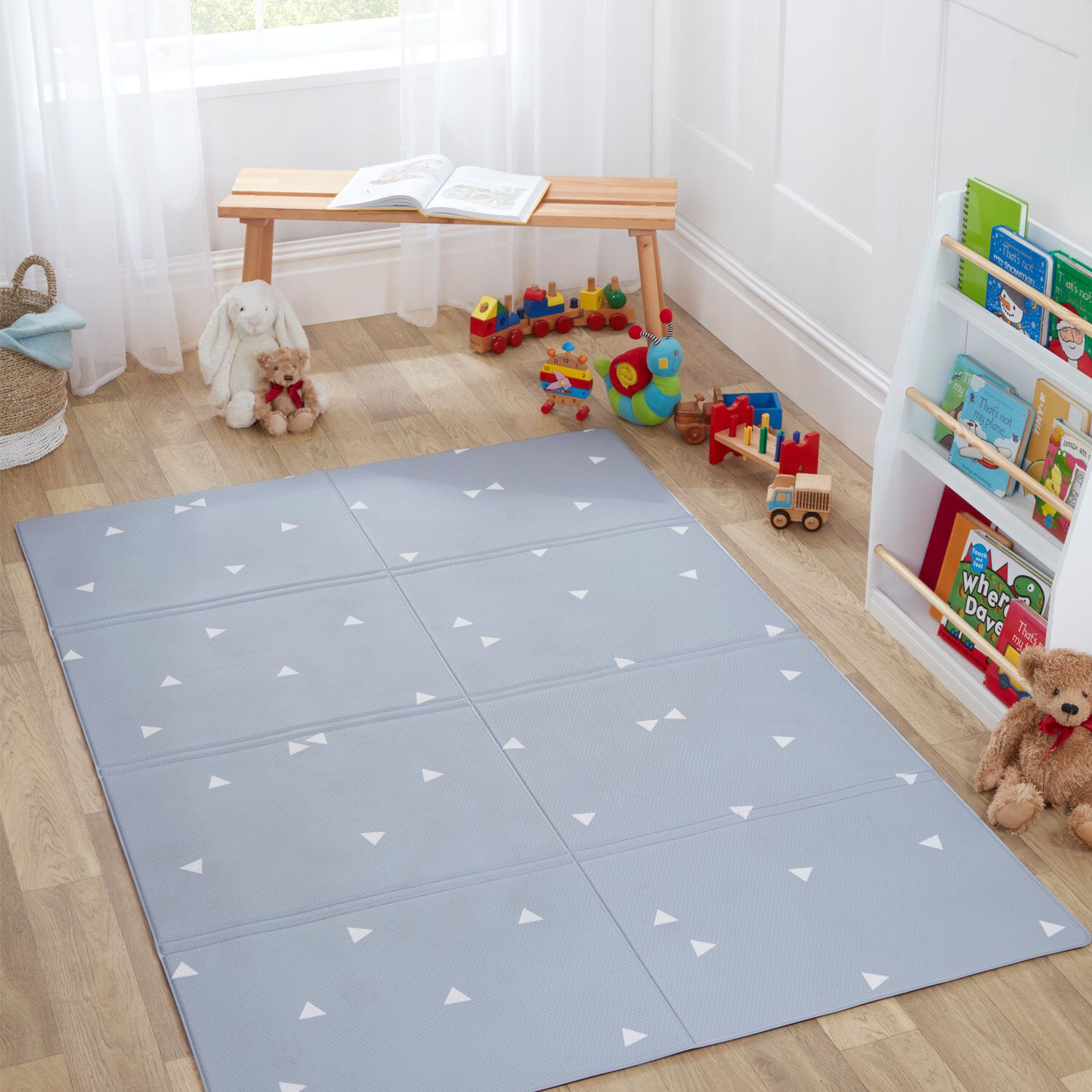 TRIANGLES FOLDABLE PLAYMAT 130x190cm Grey