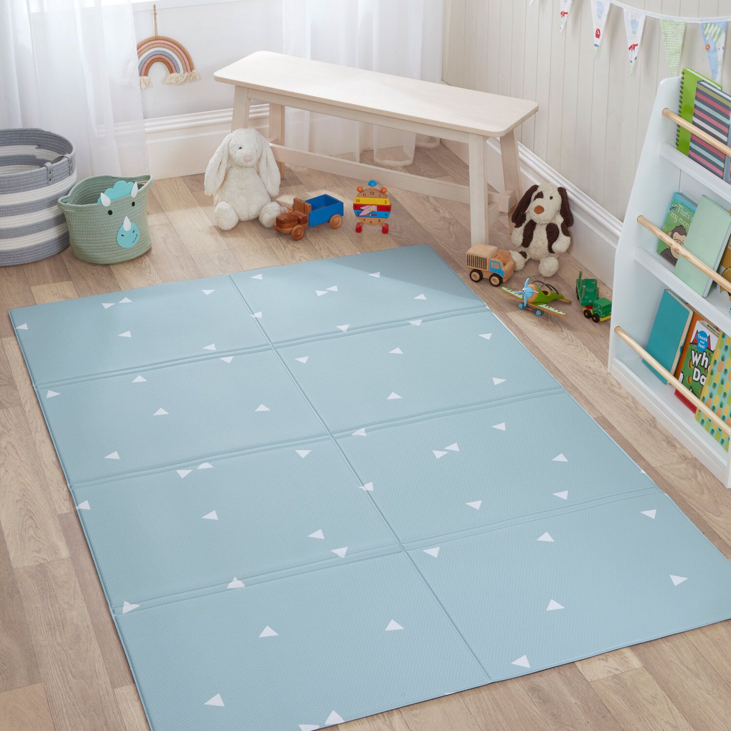 TRIANGLES FOLDABLE PLAYMAT 130x190cm Duck Egg