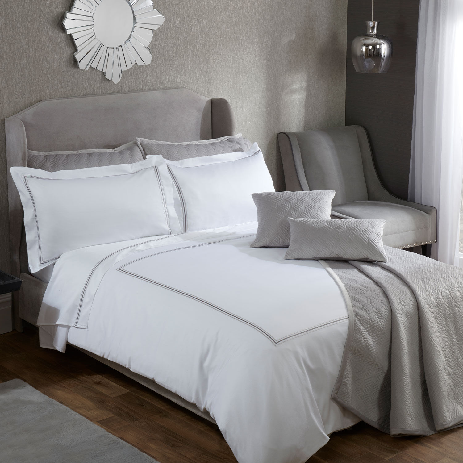 KING SIZE DUVET COVER Triple Stitch Silver 300tc