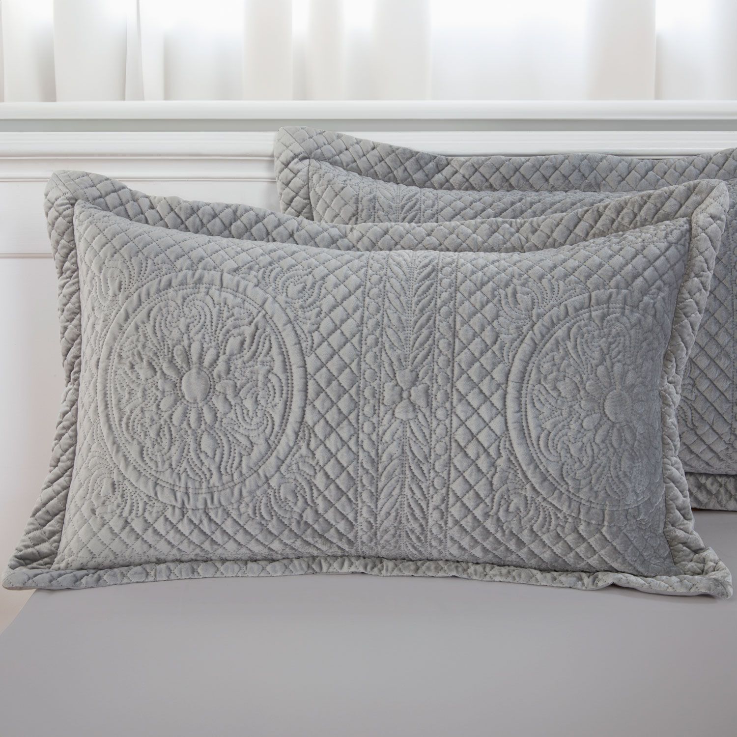 Velvet Pinsonic Silver Pillowshams 50cm x 75cm