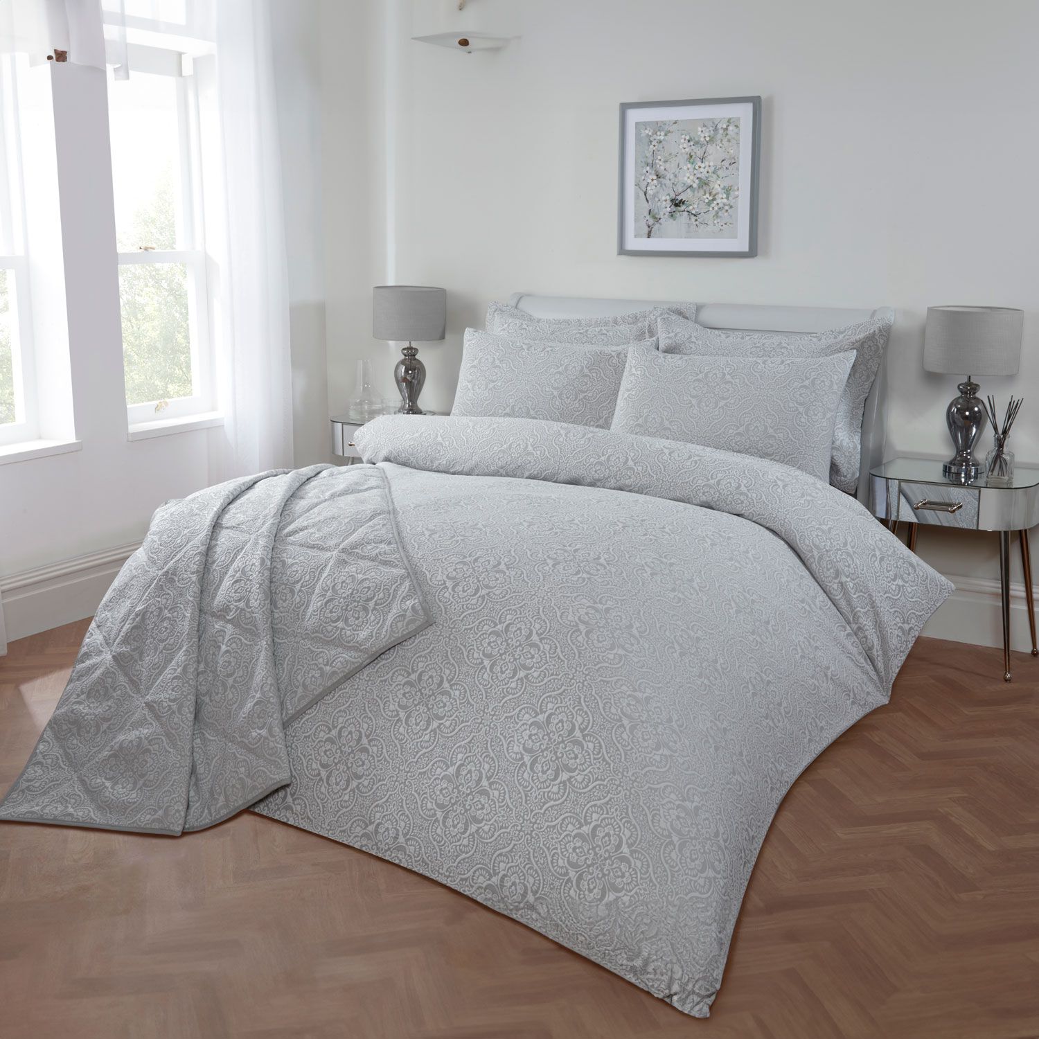 KING SIZE DUVET COVER Washed Matelassé Silver