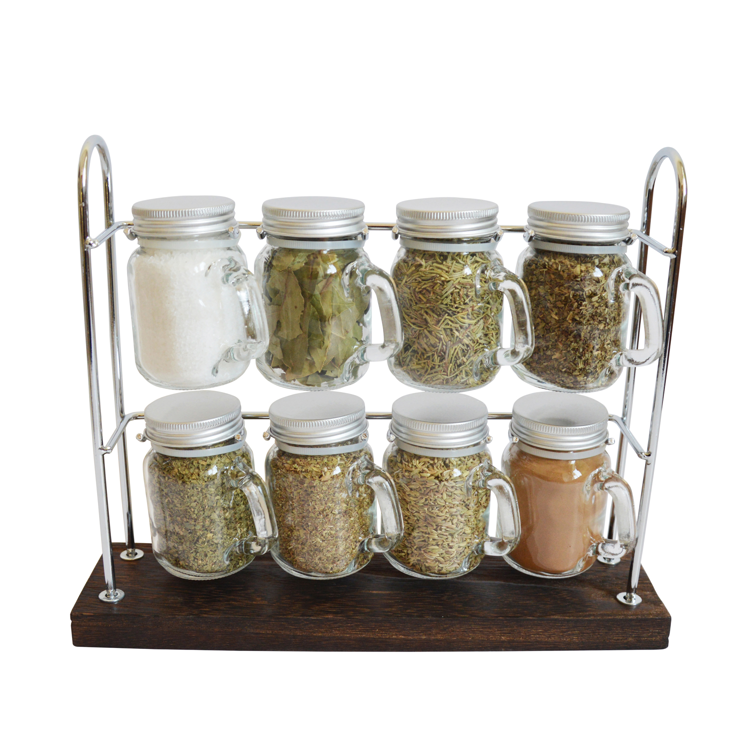 8 Mini Spices Jars With Chrome Rack Home Store + More