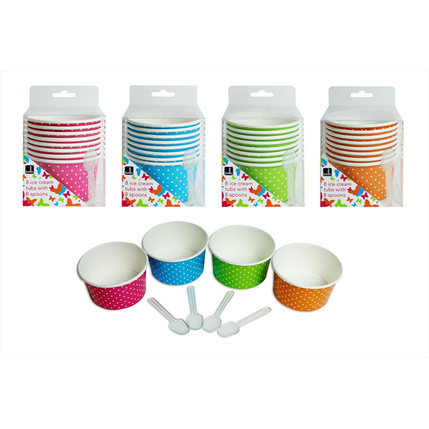 Bello Ice Cream Tubs With Spoon 8 Pack 066141