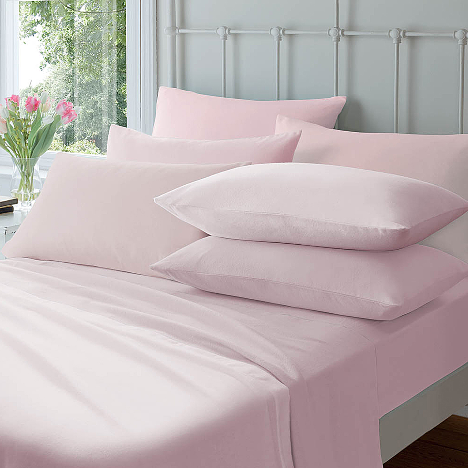 Flannelette Housewife Pillowcase Pair Pink Home Store More