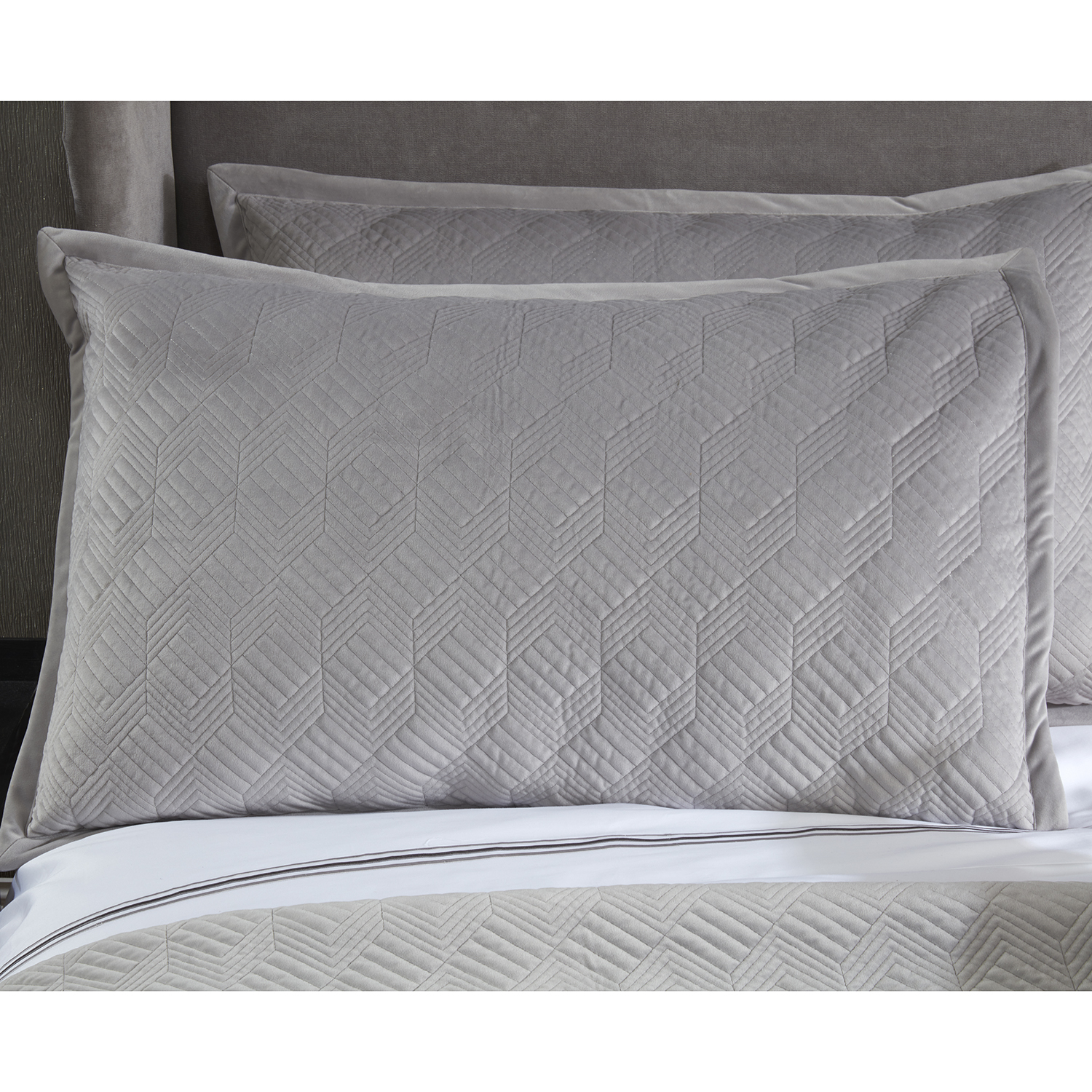 Quilted Hotel Velvet Pillowshams 50 x 75cm Grey Home Store + More