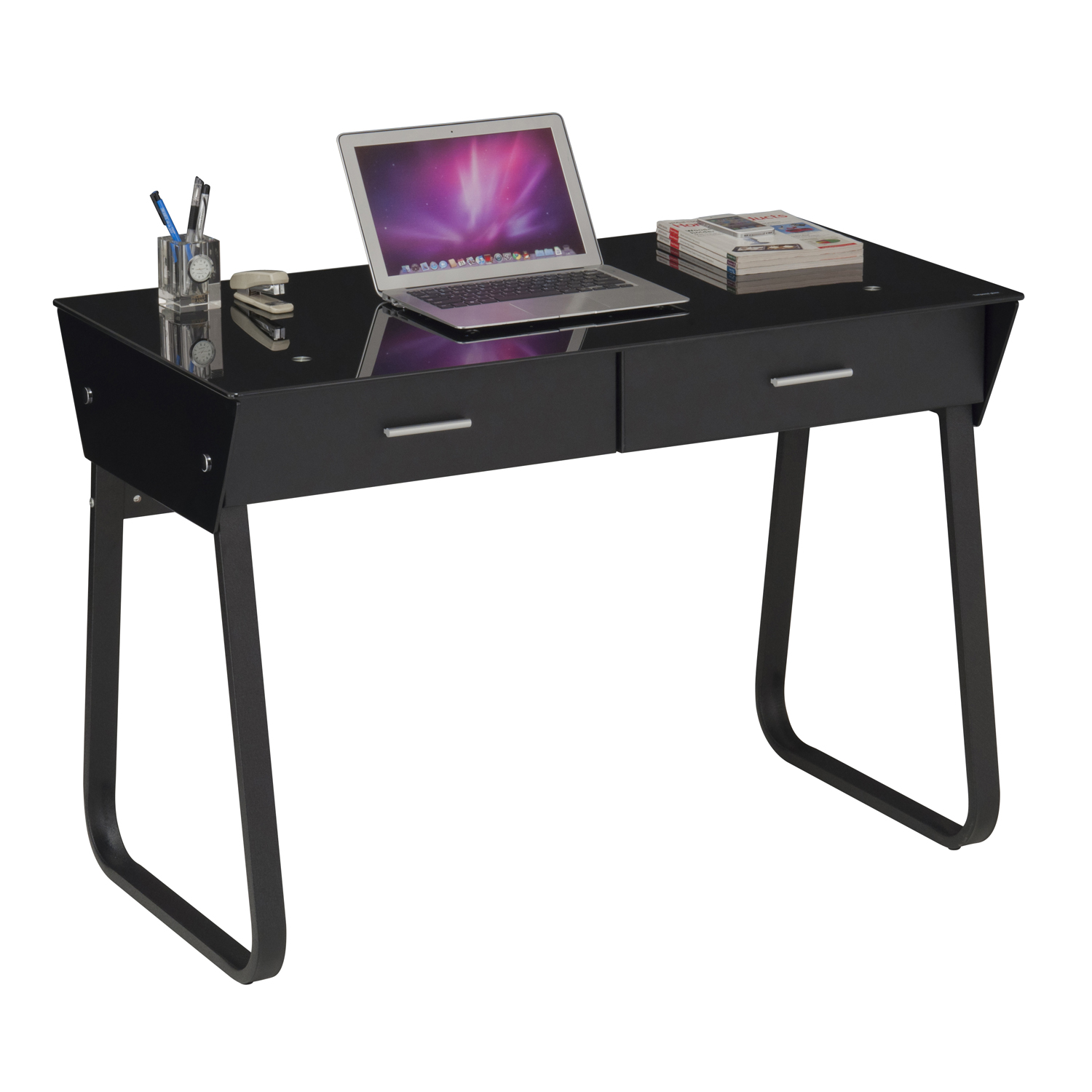 Black Computer Desk Metal And Glass 067333