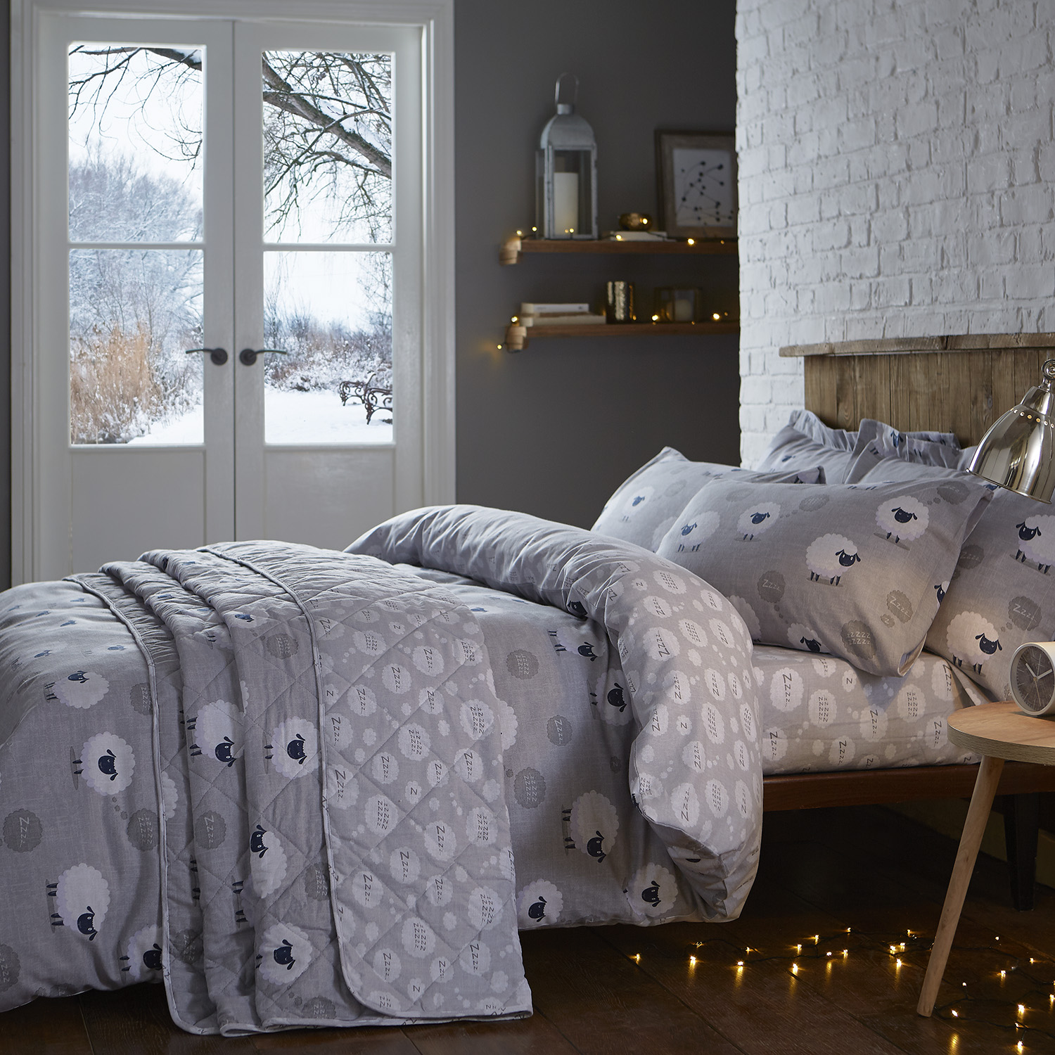 Brushed Cotton Sheep Duvet Set Grey 078506