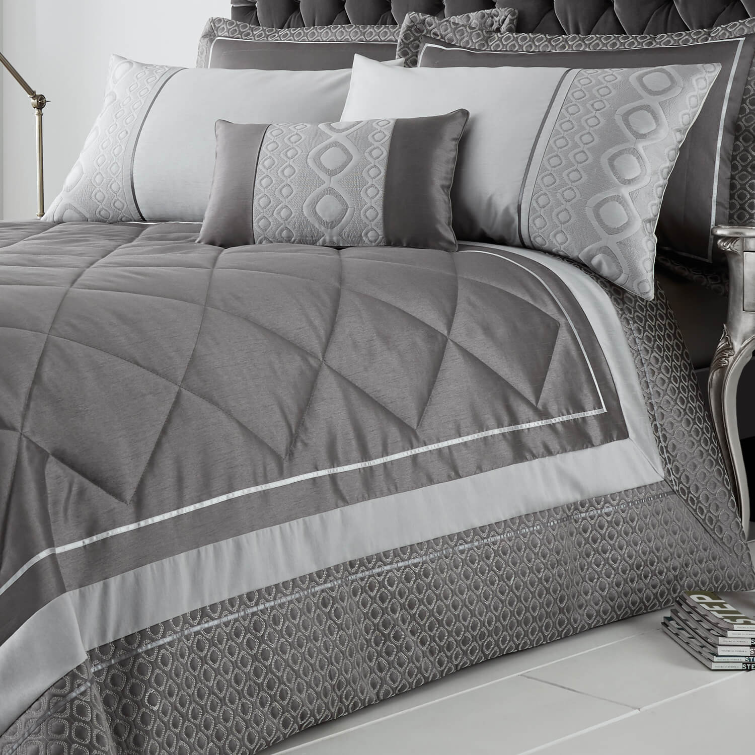 Luxury Geo Silver Bedspread 220cm x 230cm - Home Store + More