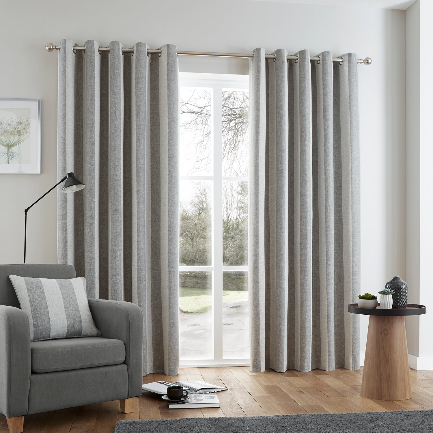 Brushed Stripe Grey Curtain Home Store + More