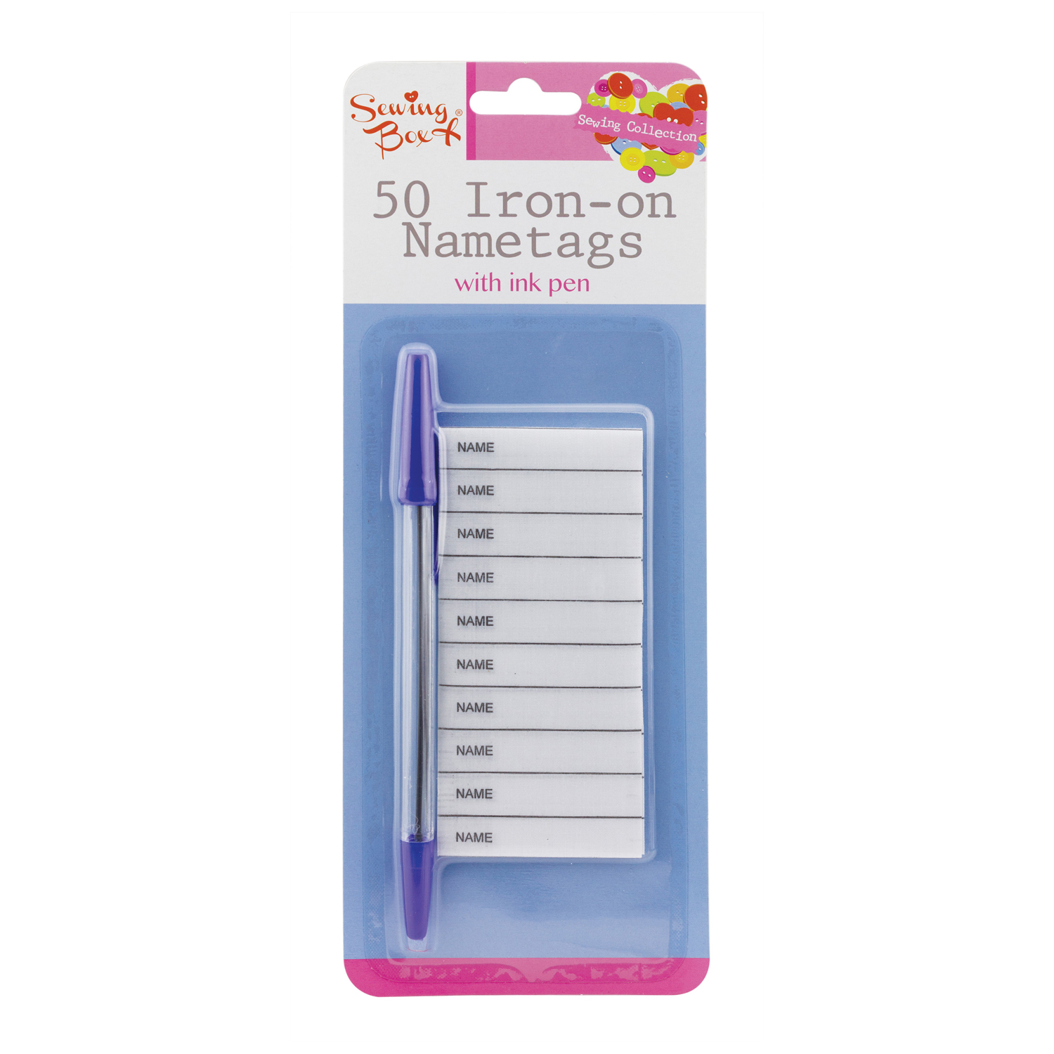 Brand New Sewing box 50 Iron-on Nametags with ink pen For Garments and Cloths