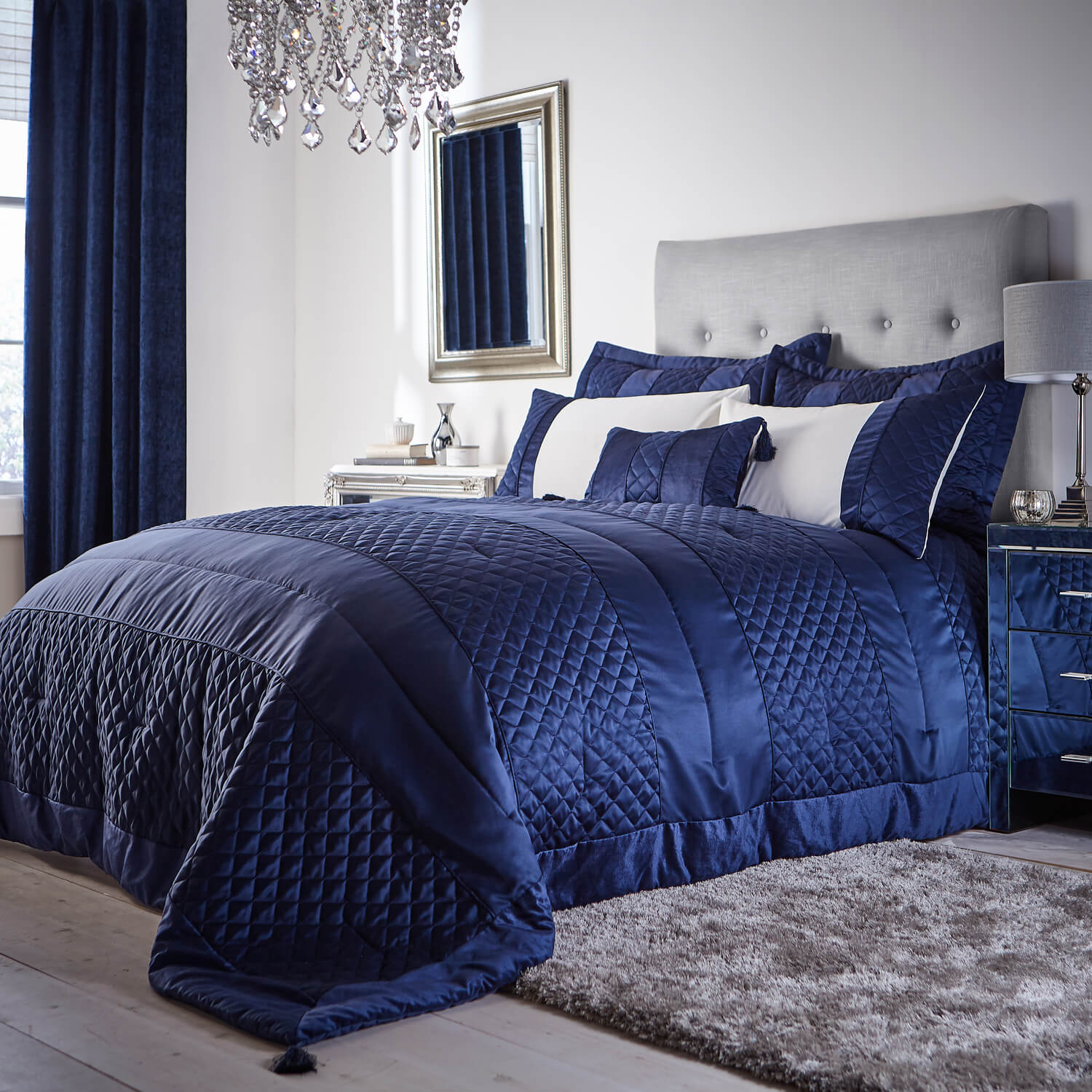 Classic Velvet Navy Bedspread 240cm x 260cm - Home Store + More