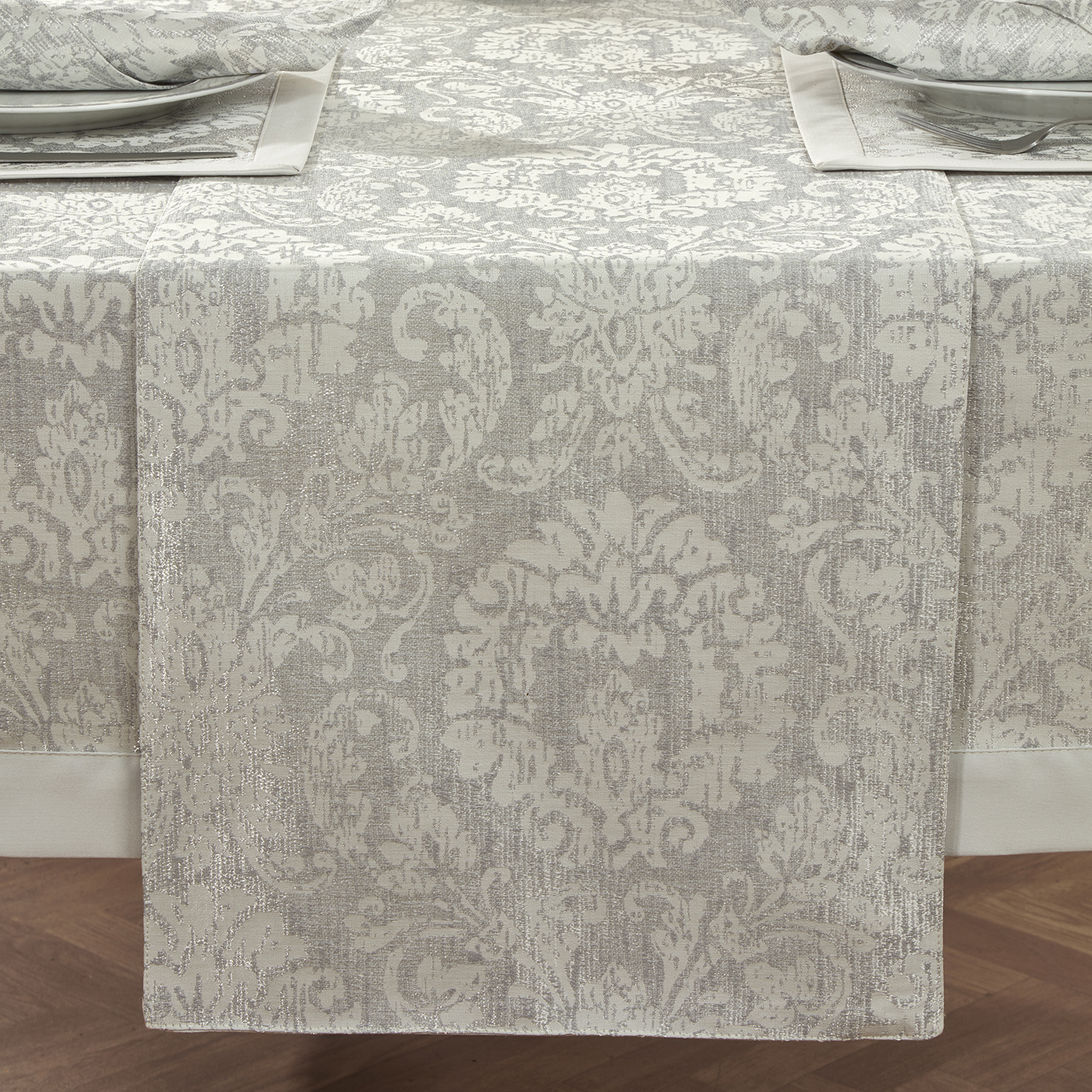 Damask Medallion Silver Table Runner 229cm x 36cm Home Store + More