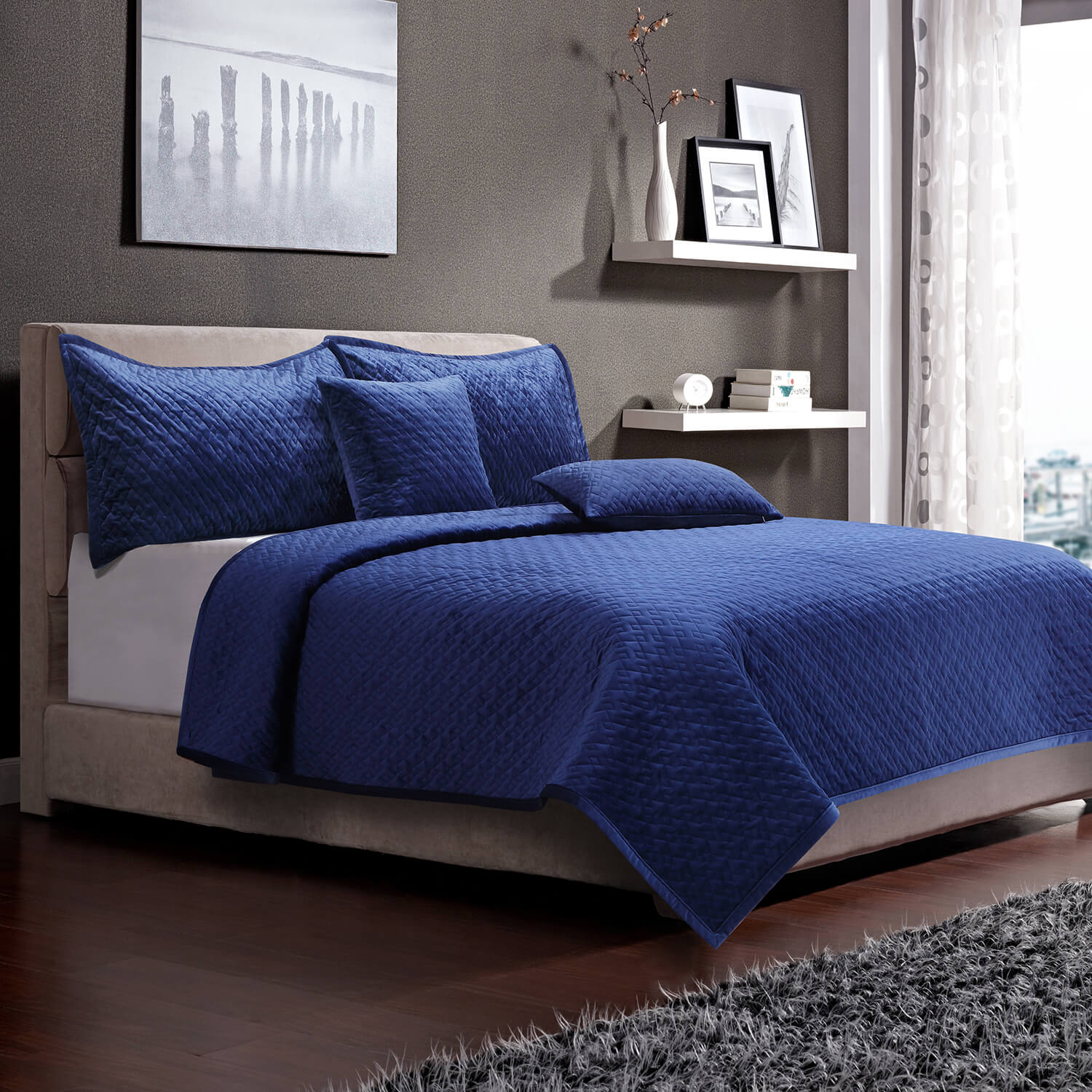 Quilted Hotel Velvet Navy Cushion 30x50cm Home Store + More