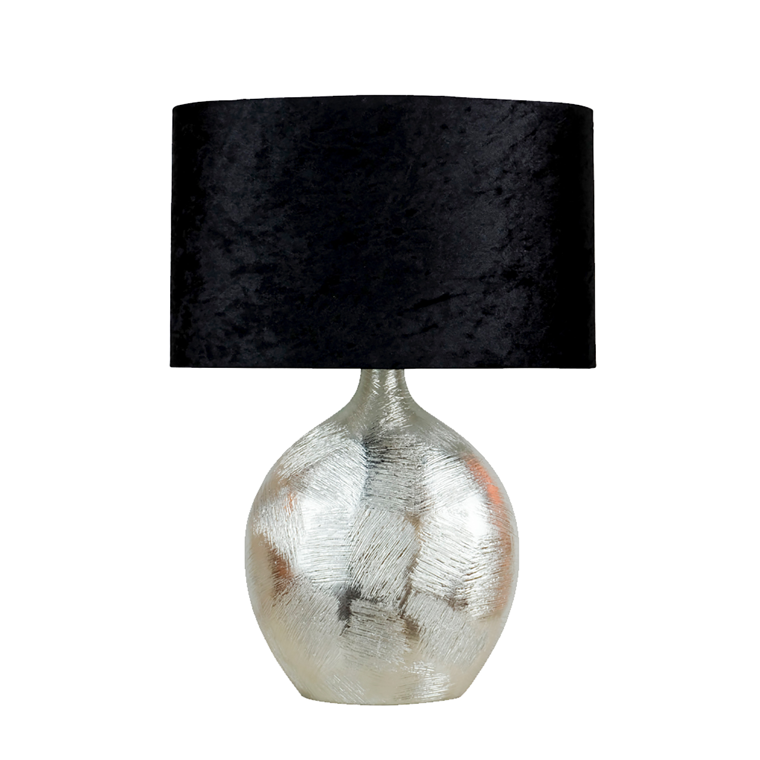 Silver Scratched Table Lamp With Black Shade 091410