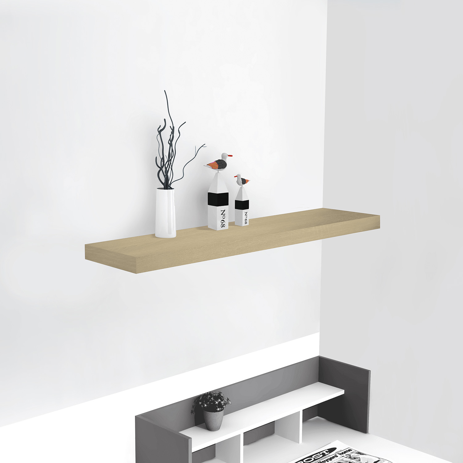 Bergen 80cm Oak Effect Floating Shelf Home Store More