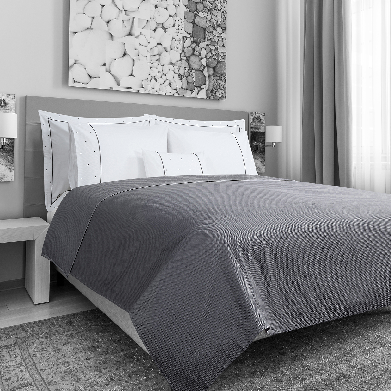 Triangles White Grey Bedspread 200x230cm Home More Images Triangles White Grey Bedspread 200x230cm